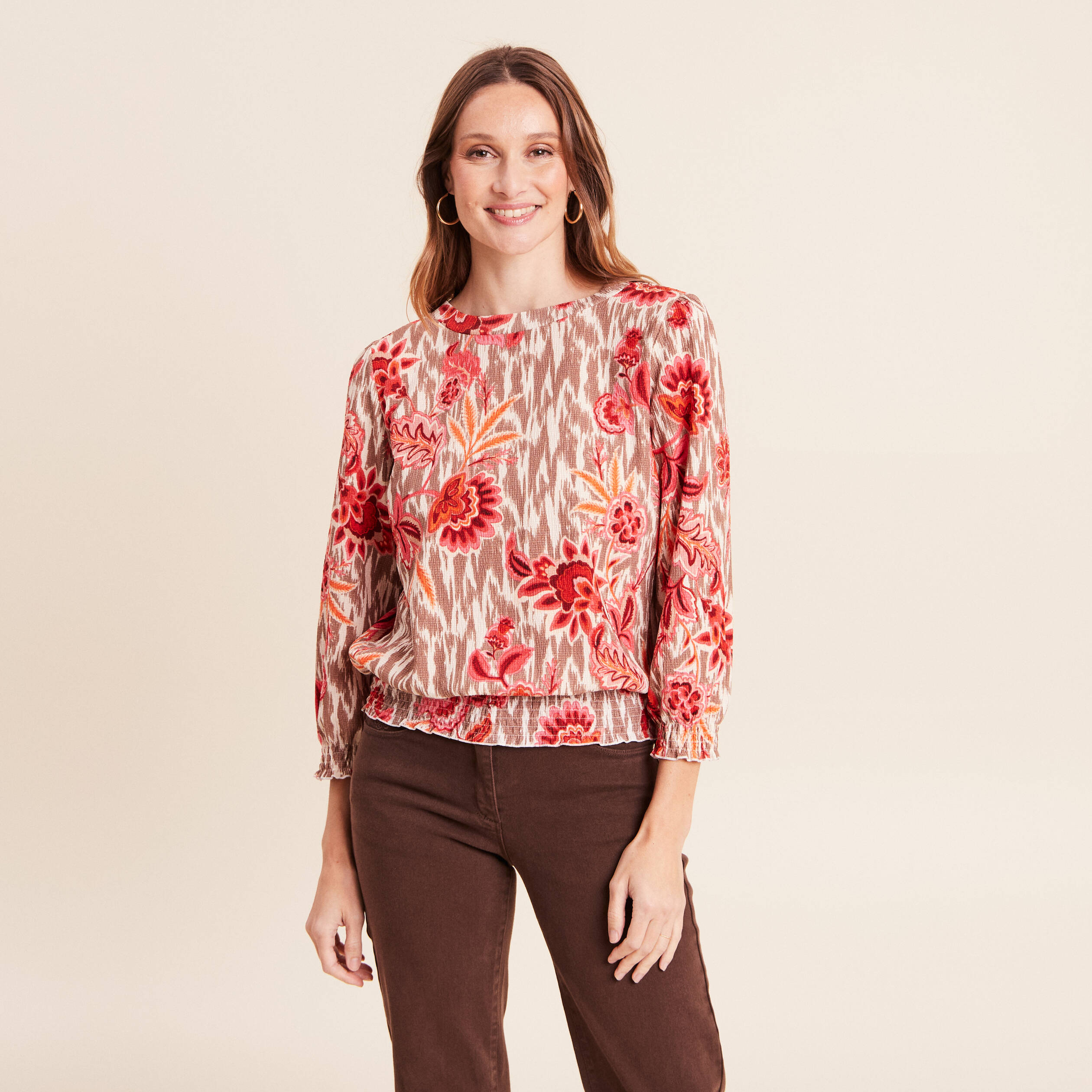 T-shirt manches 3/4 rose femme
