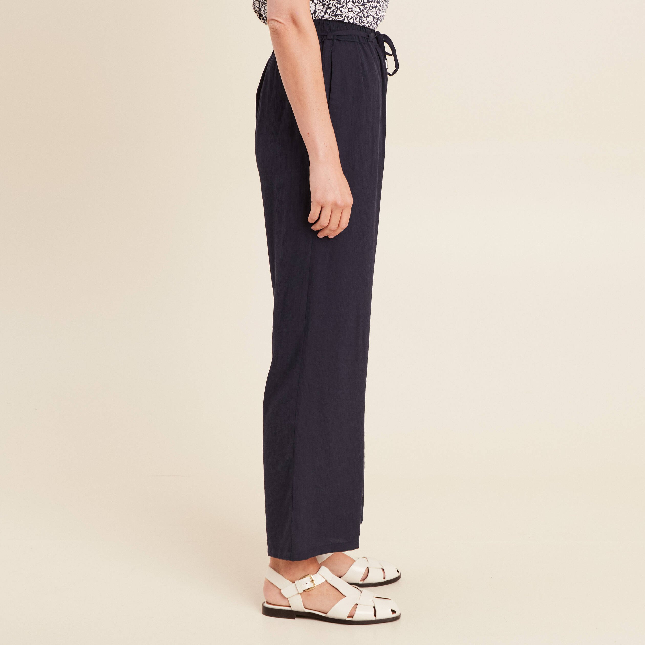 Pantalon large 7/8ème bleu foncé femme