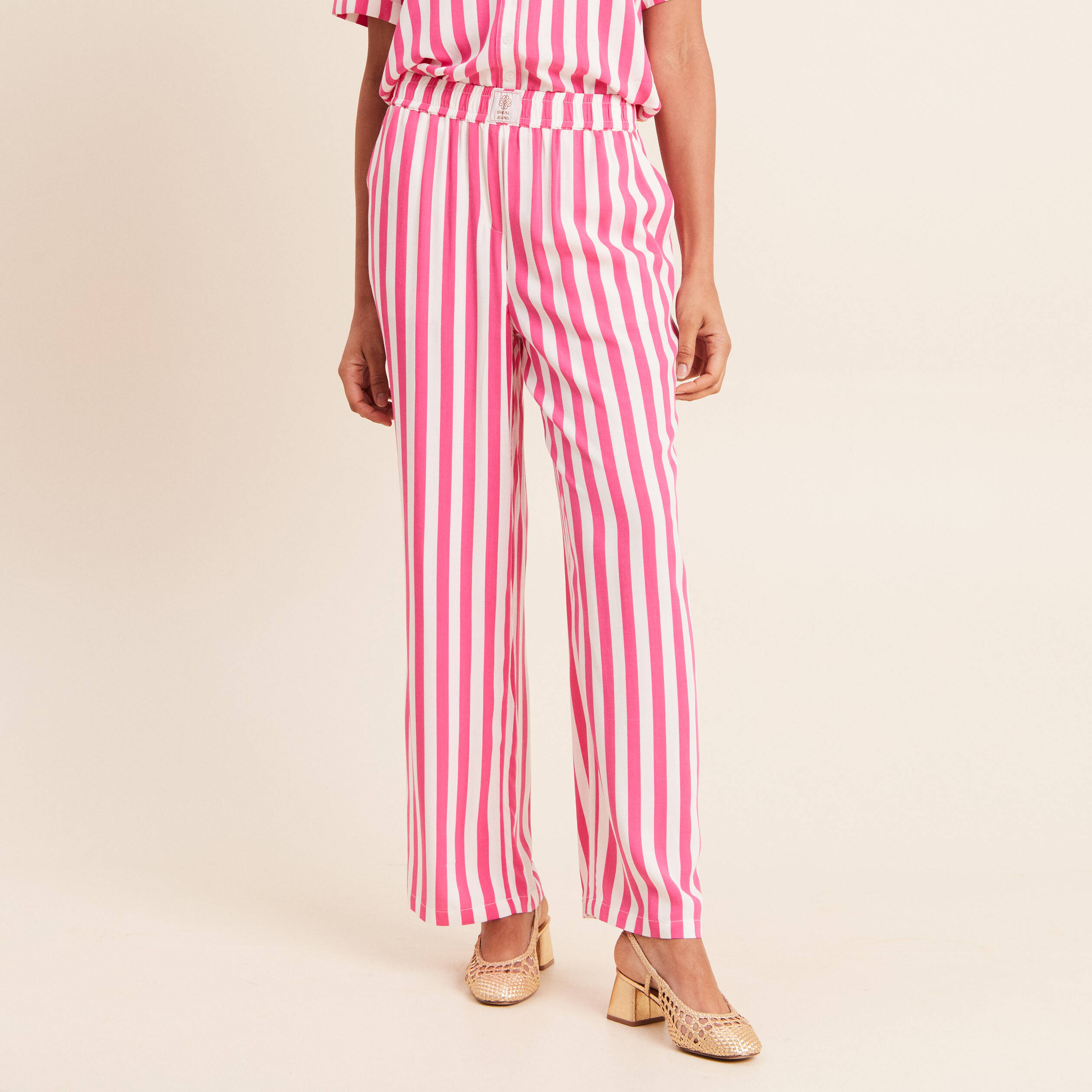 Pantalon fluide et large taille standard rose fushia femme