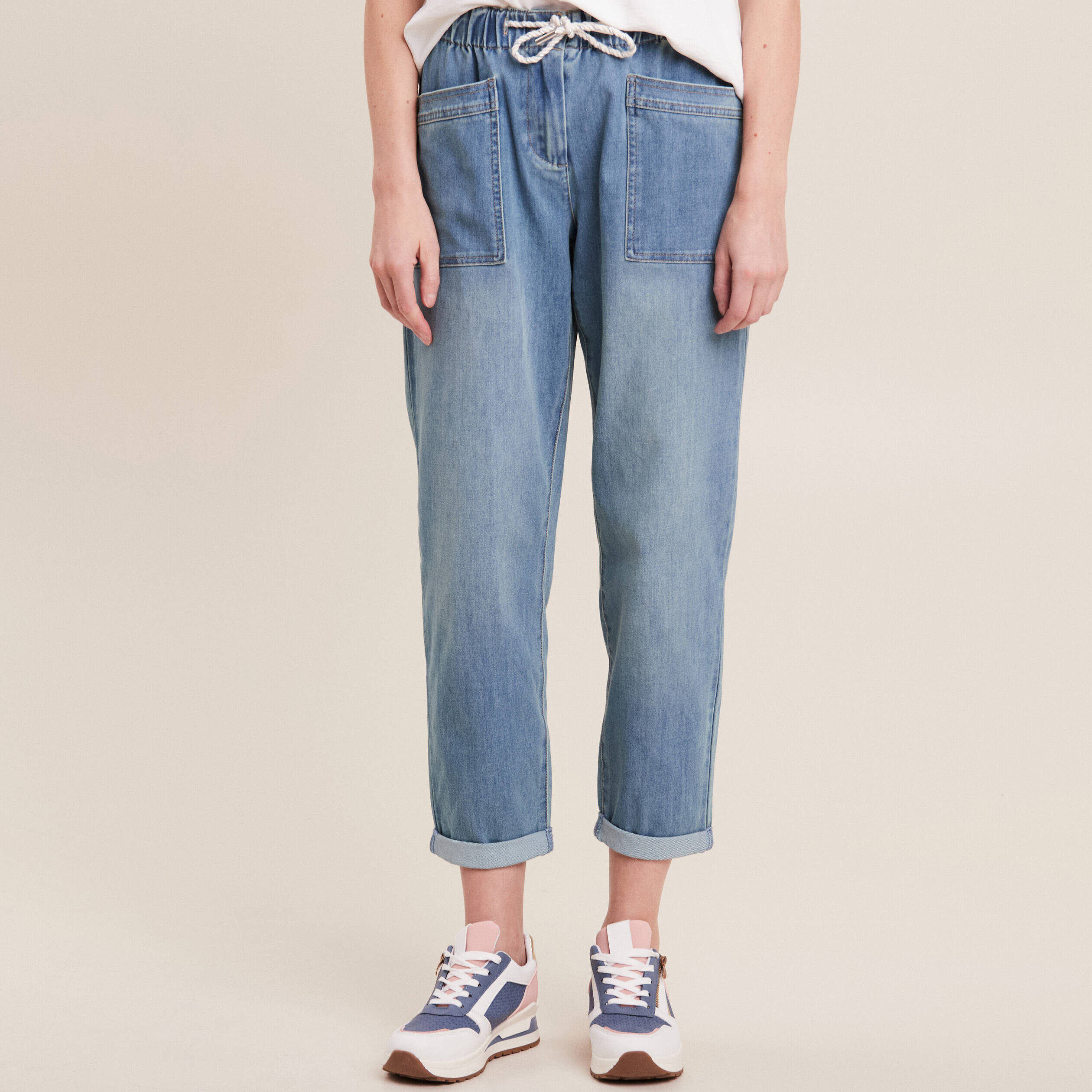 Jean coupe mom 7/8&egrave;me denim double stone femme