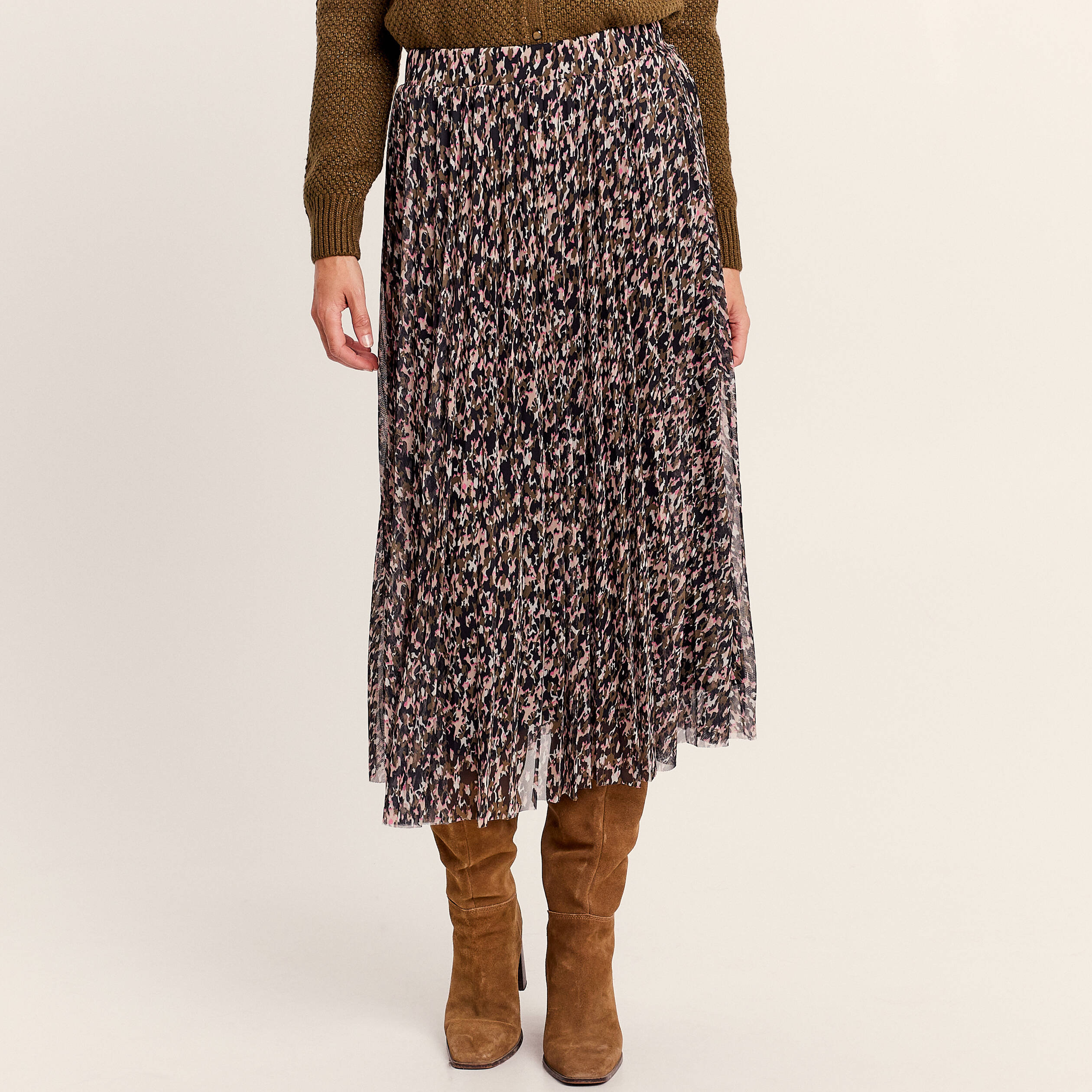 Jupe midi droite plissée noir femme