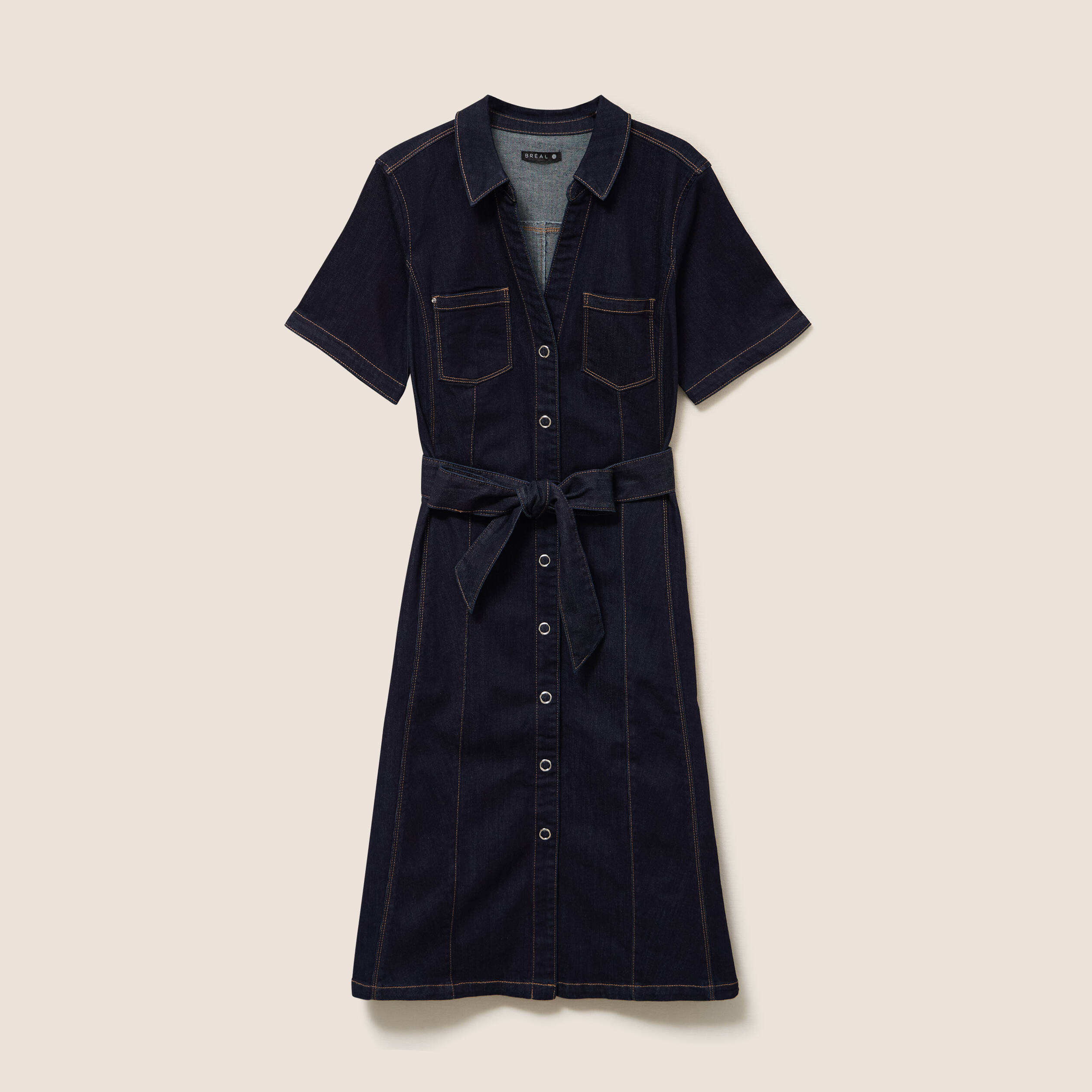 Robe jean &eacute;vas&eacute;e col chemise denim brut femme