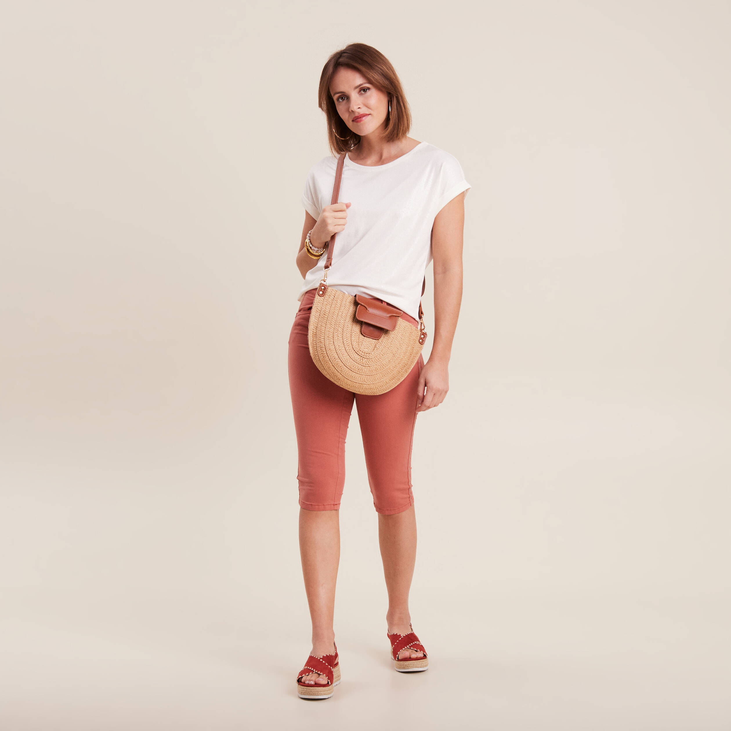 pantacourt ajuste taille basse vieux rose femme Pantacourt ajusté taille basse vieux rose femme