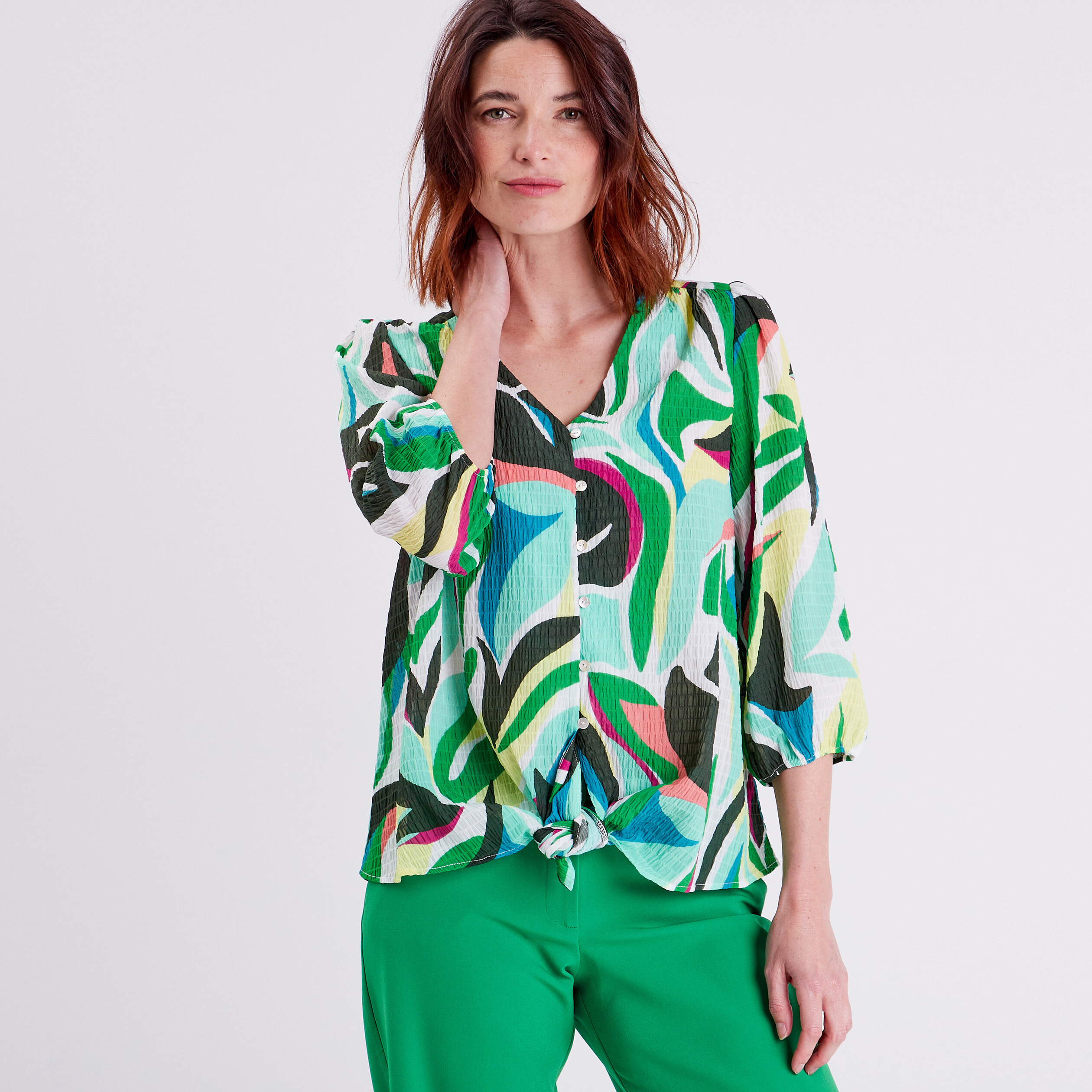 chemise manches 34 bleu femme Chemise manches 3/4 bleu femme