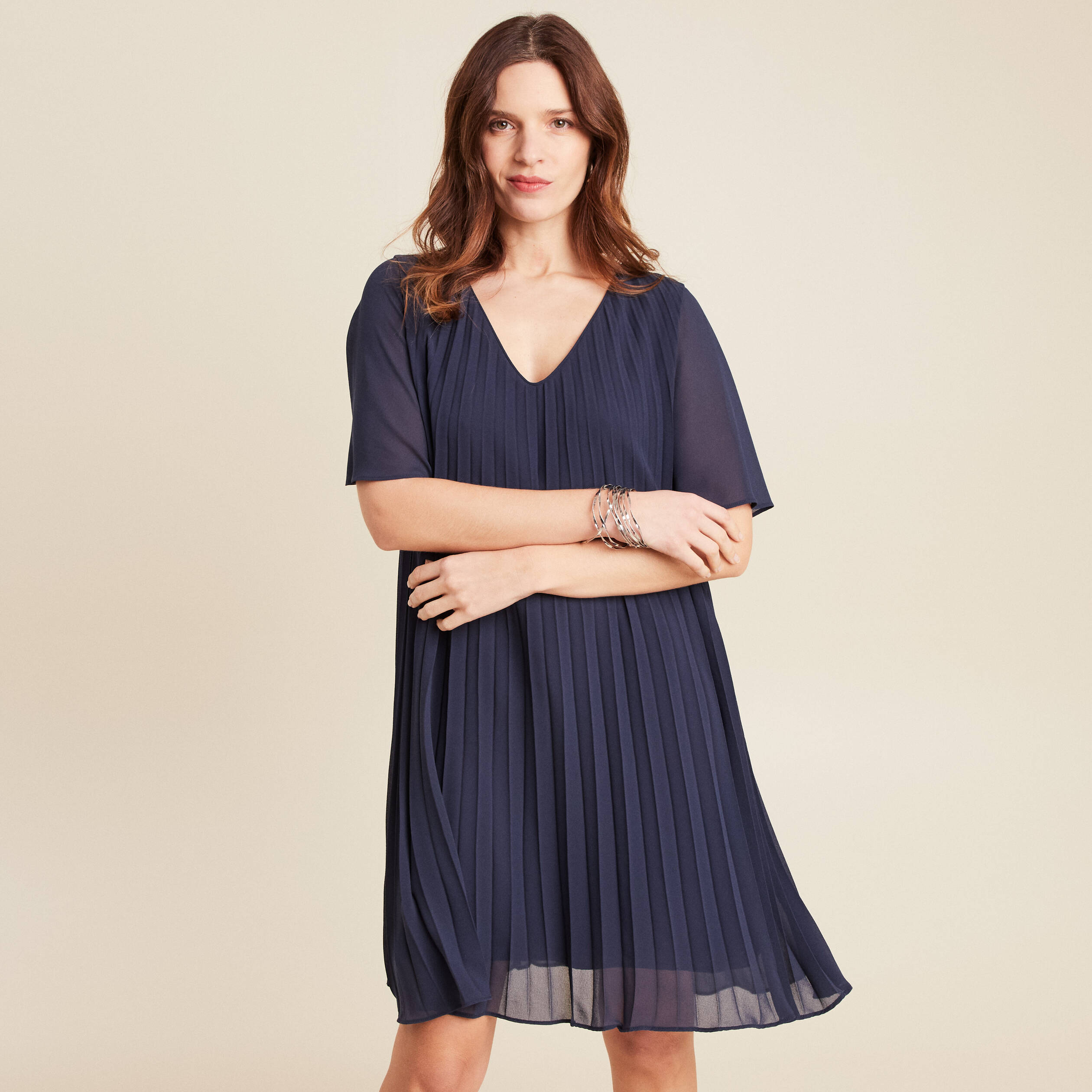 robe droite plissee bleu marine femme Robe droite plissée bleu marine femme