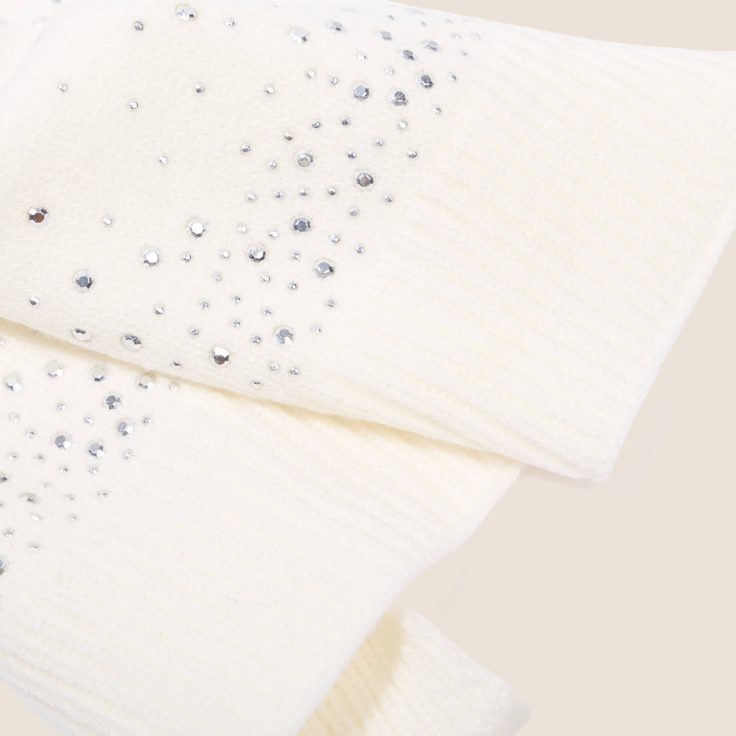 Coffret &eacute;charpe et bonnet &agrave; strass ecru femme