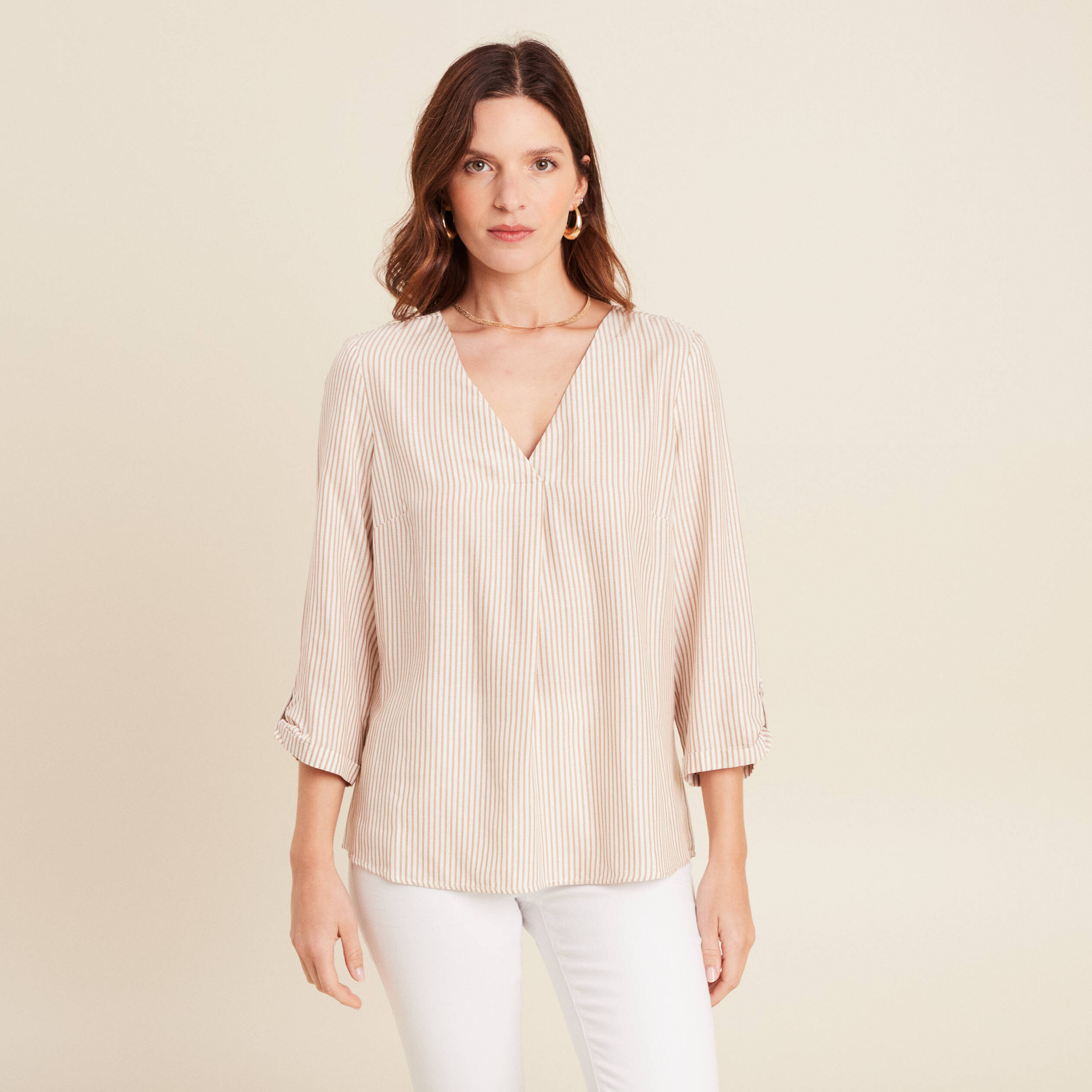 blouse fluide manches 34 marron femme blouse fluide manches 3/4 marron femme