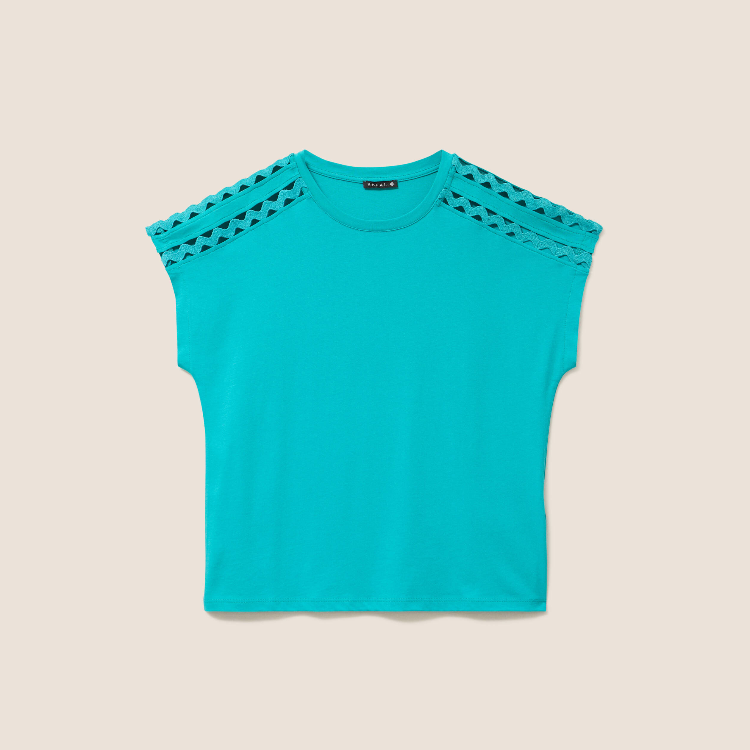 T-shirt col rond manches courtes vert turquoise femme