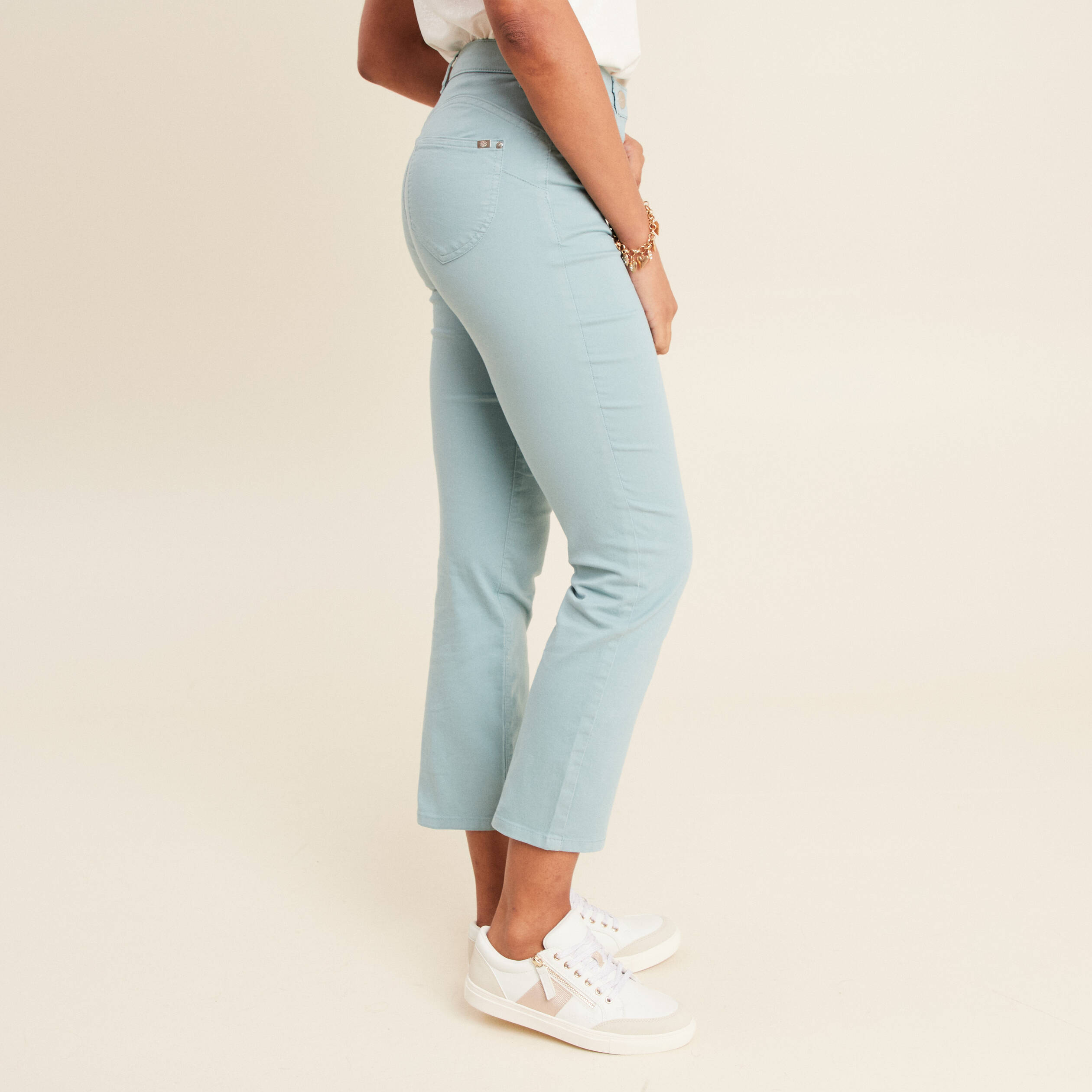 pantalon droit taille haute 78eme bleu canard femme Pantalon droit taille haute 7/8ème bleu canard femme