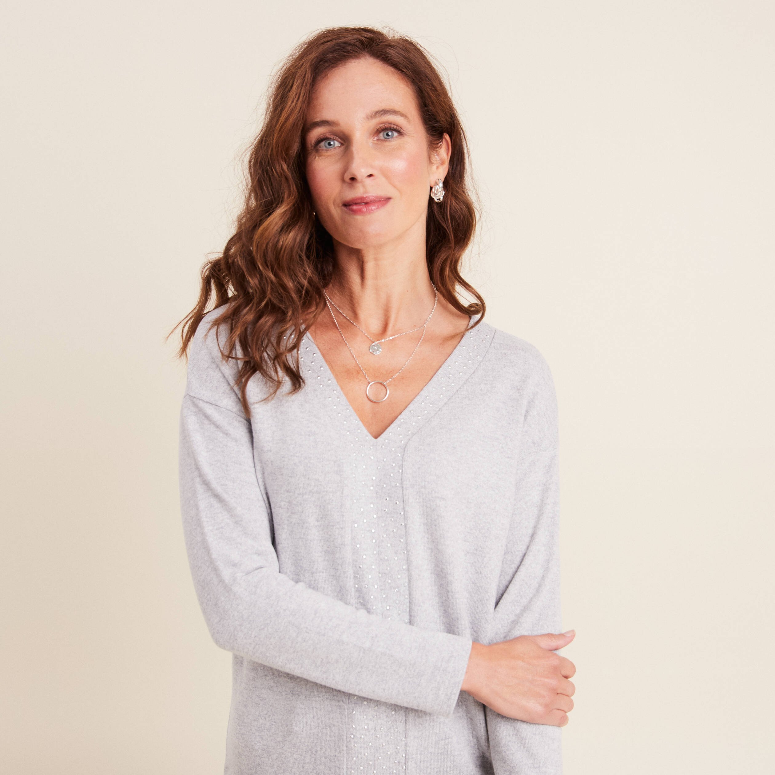 t shirt manches longues gris clair femme T-shirt manches longues gris clair femme