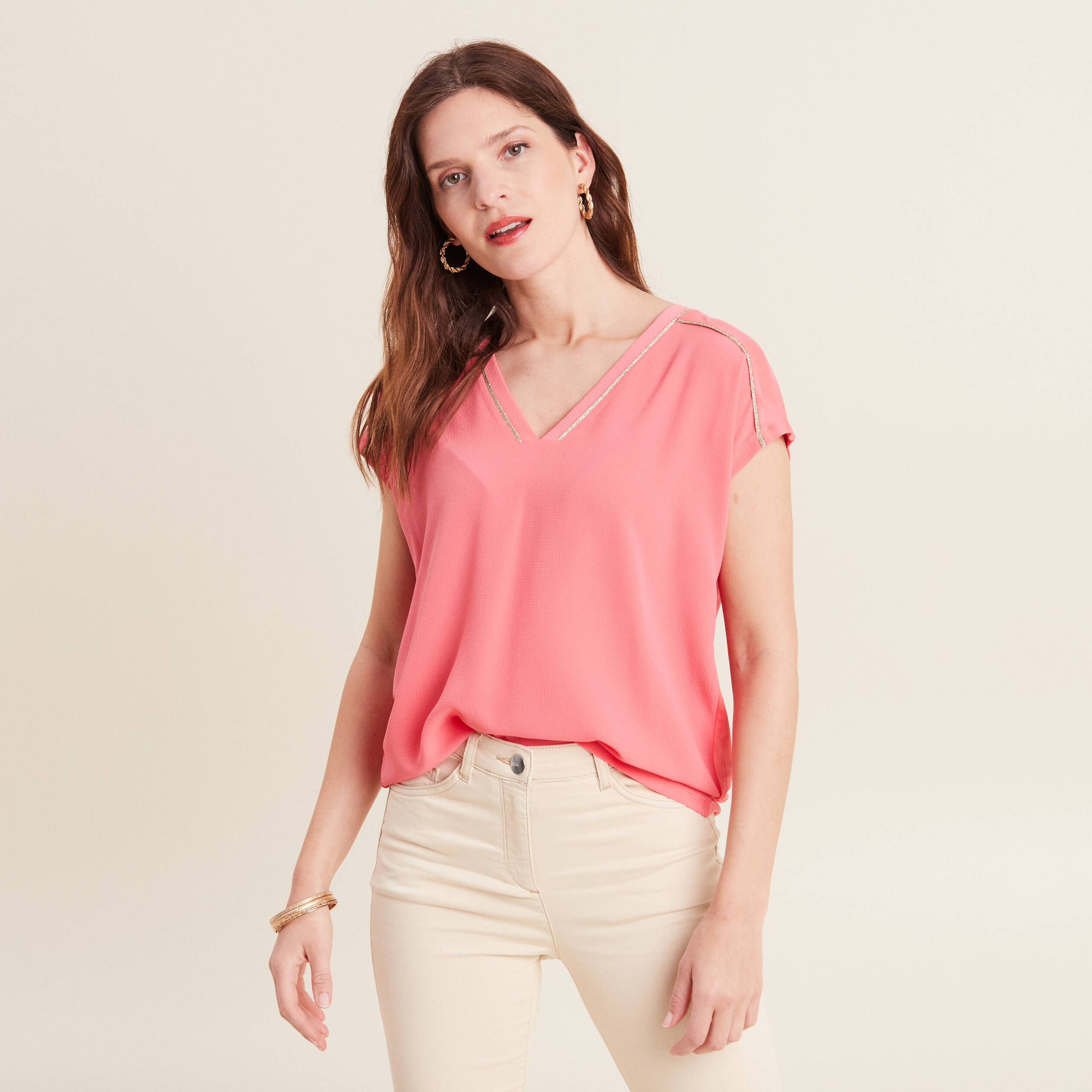 t shirt manches courtes rose fushia femme T-shirt manches courtes rose fushia femme