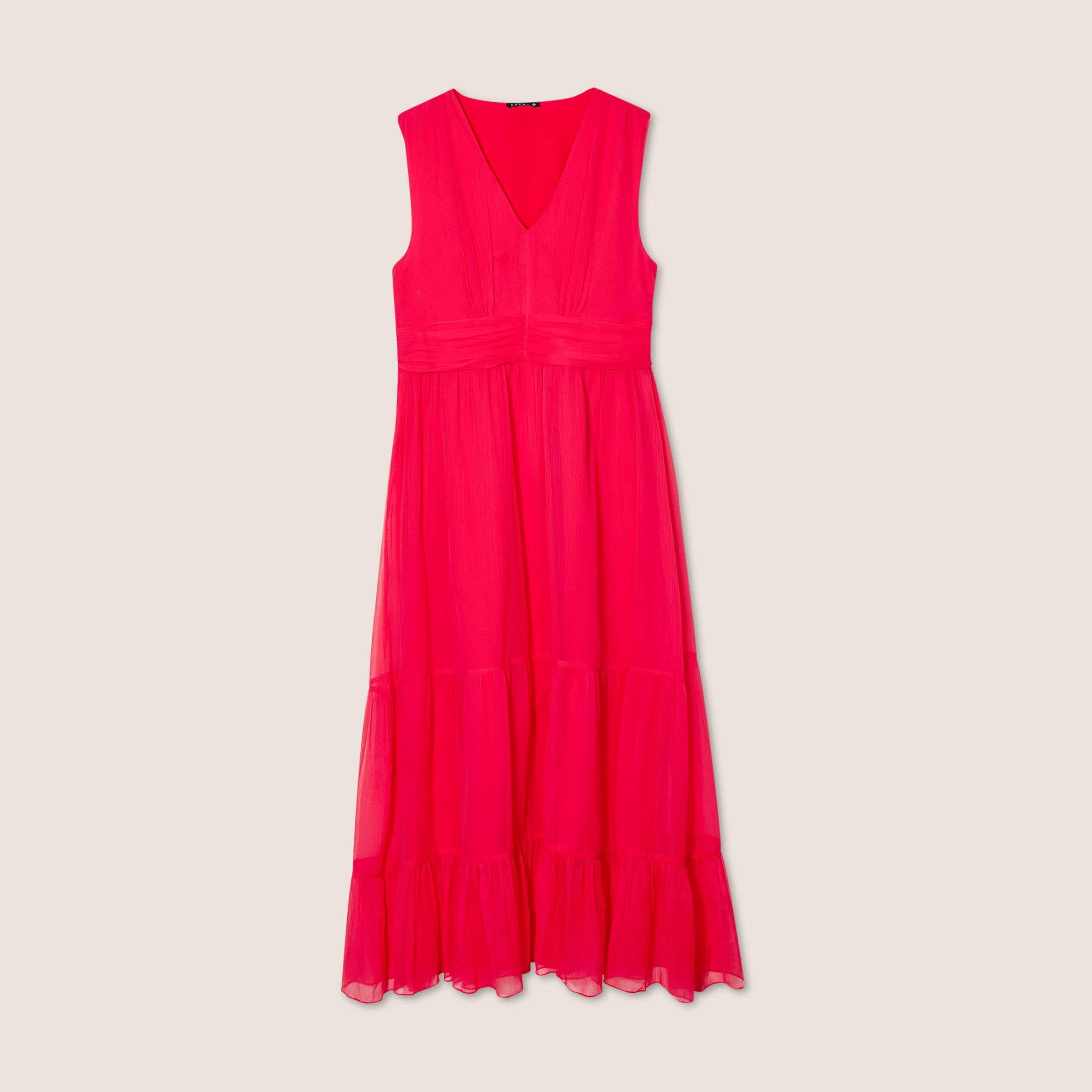 Robe longue &eacute;vas&eacute;e volants rouge femme