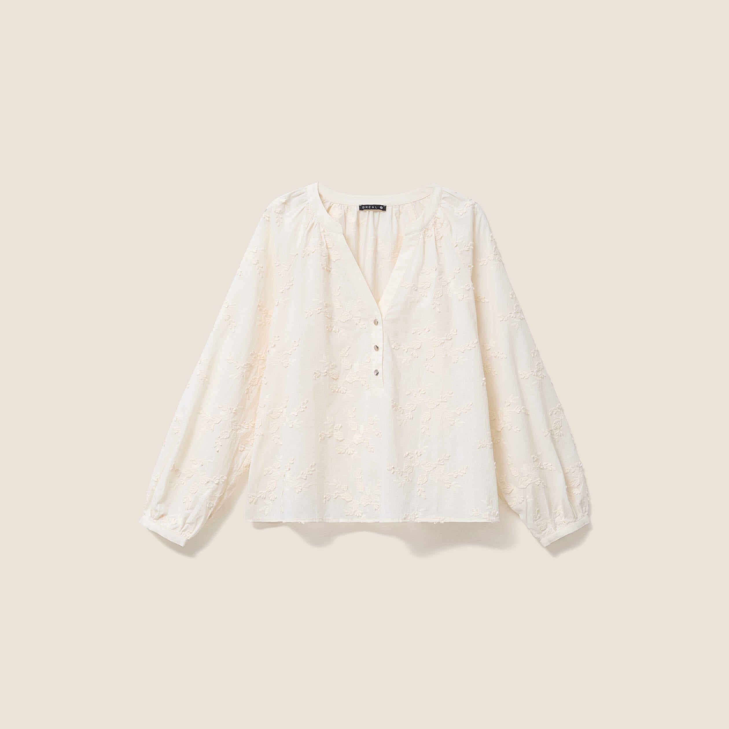 Blouse ample manches longues fluide ecru femme