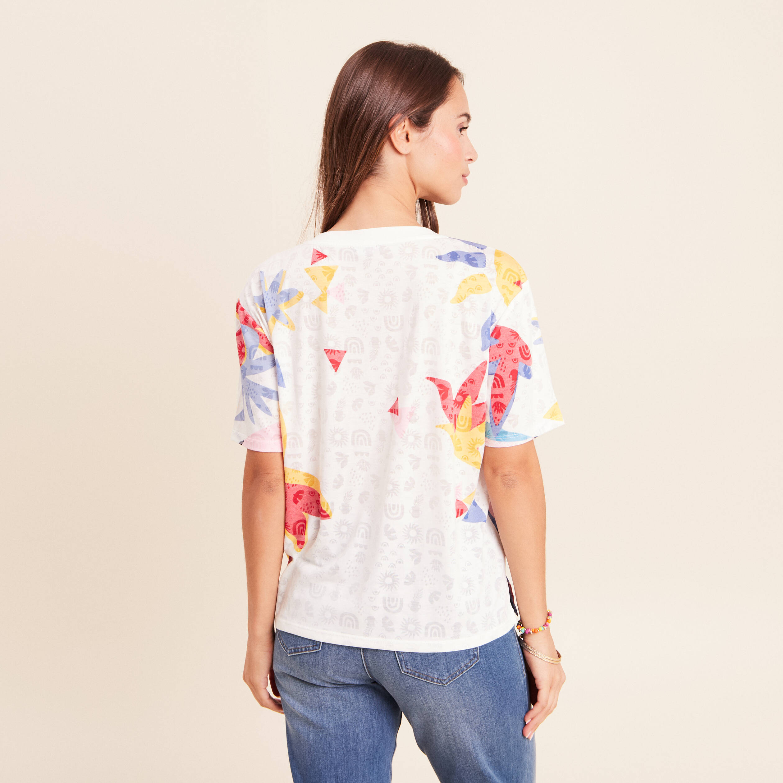 T-shirt ample col rond manches courtes blanc femme