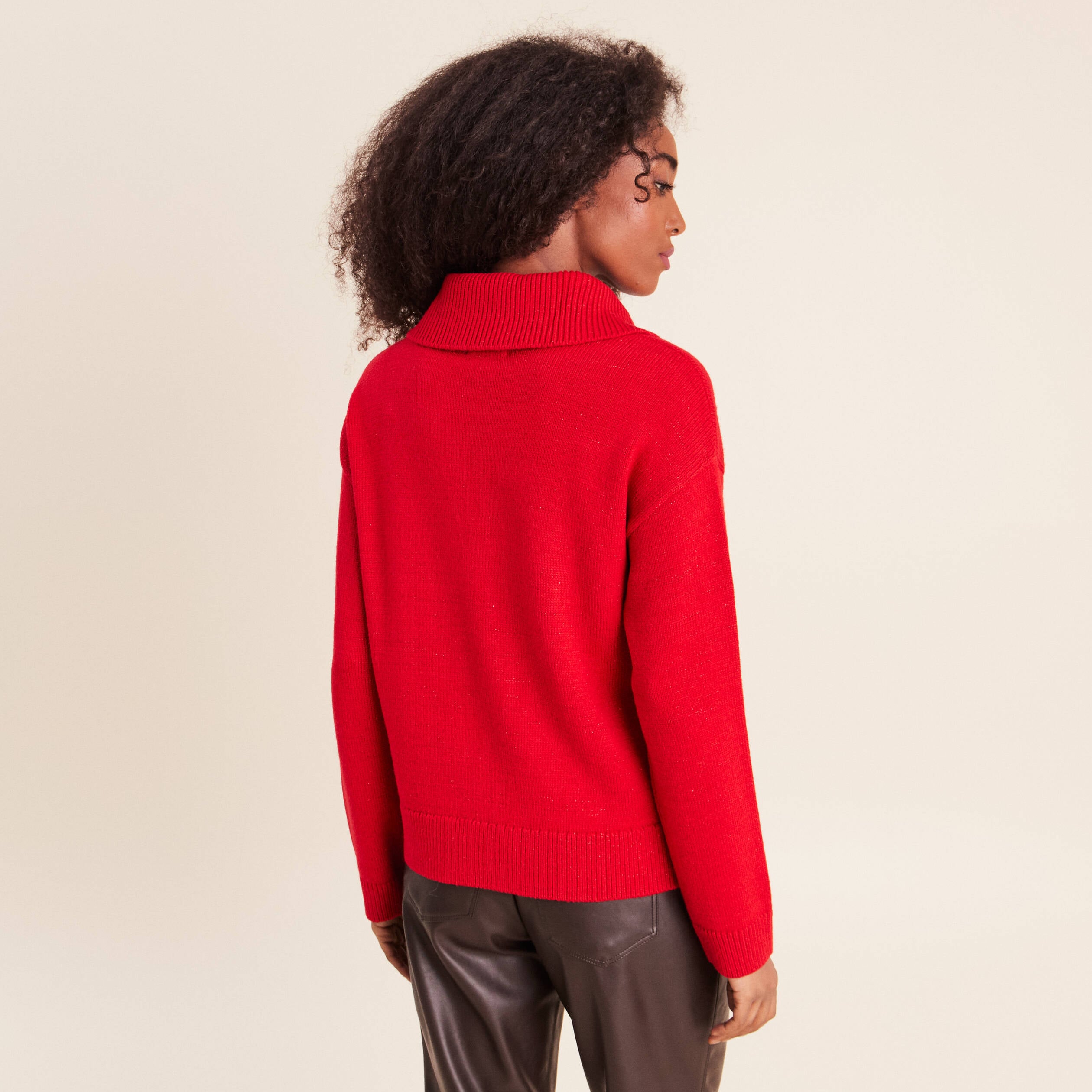 Pull col camionneur rouge femme