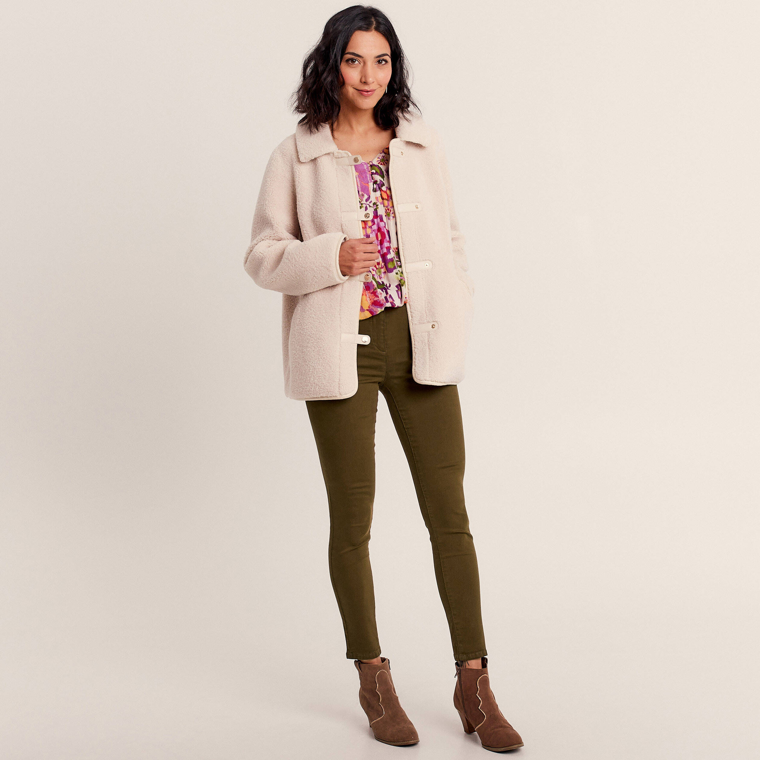 Pantalon léger taille standard 7/8ème vert kaki femme