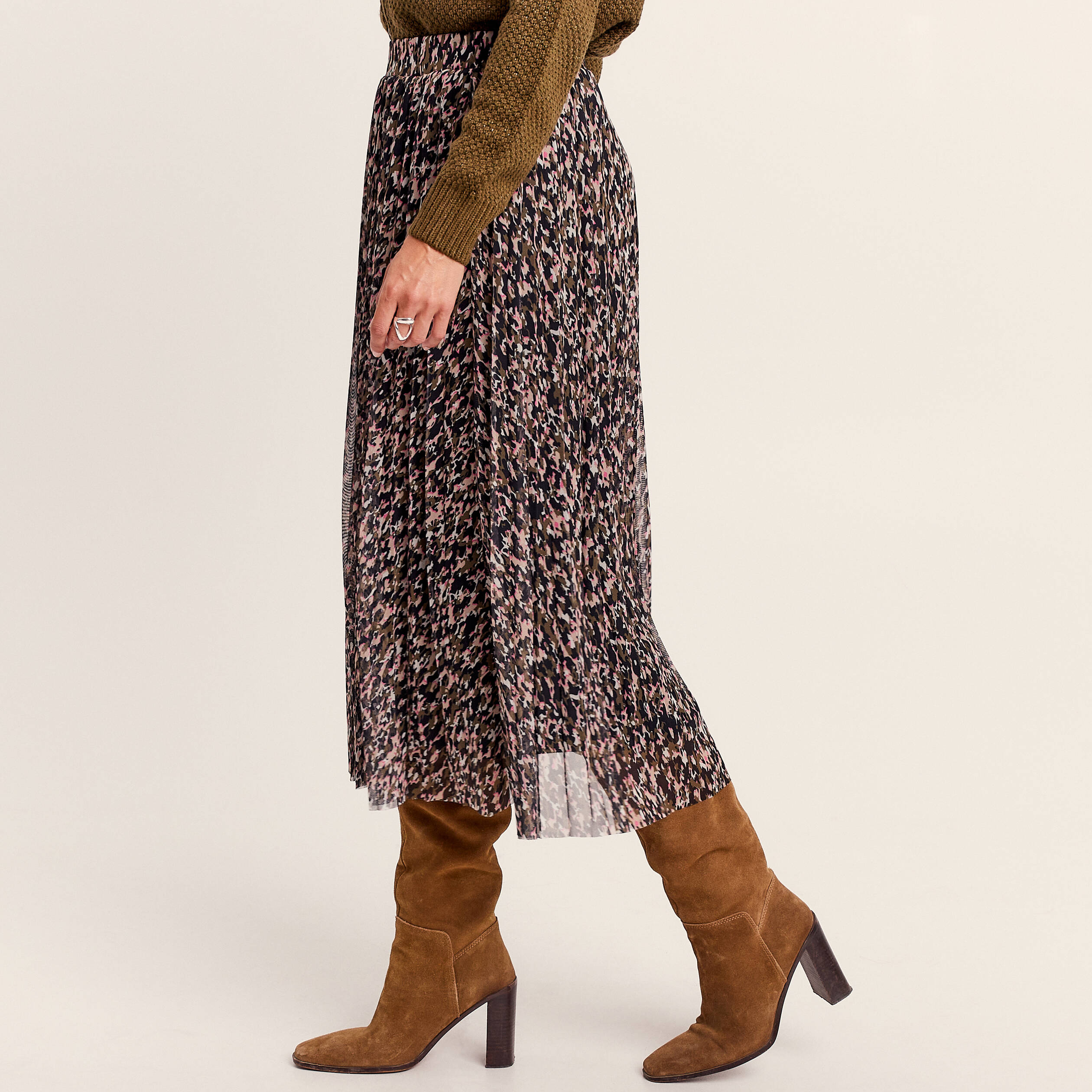 Jupe midi droite plissée noir femme