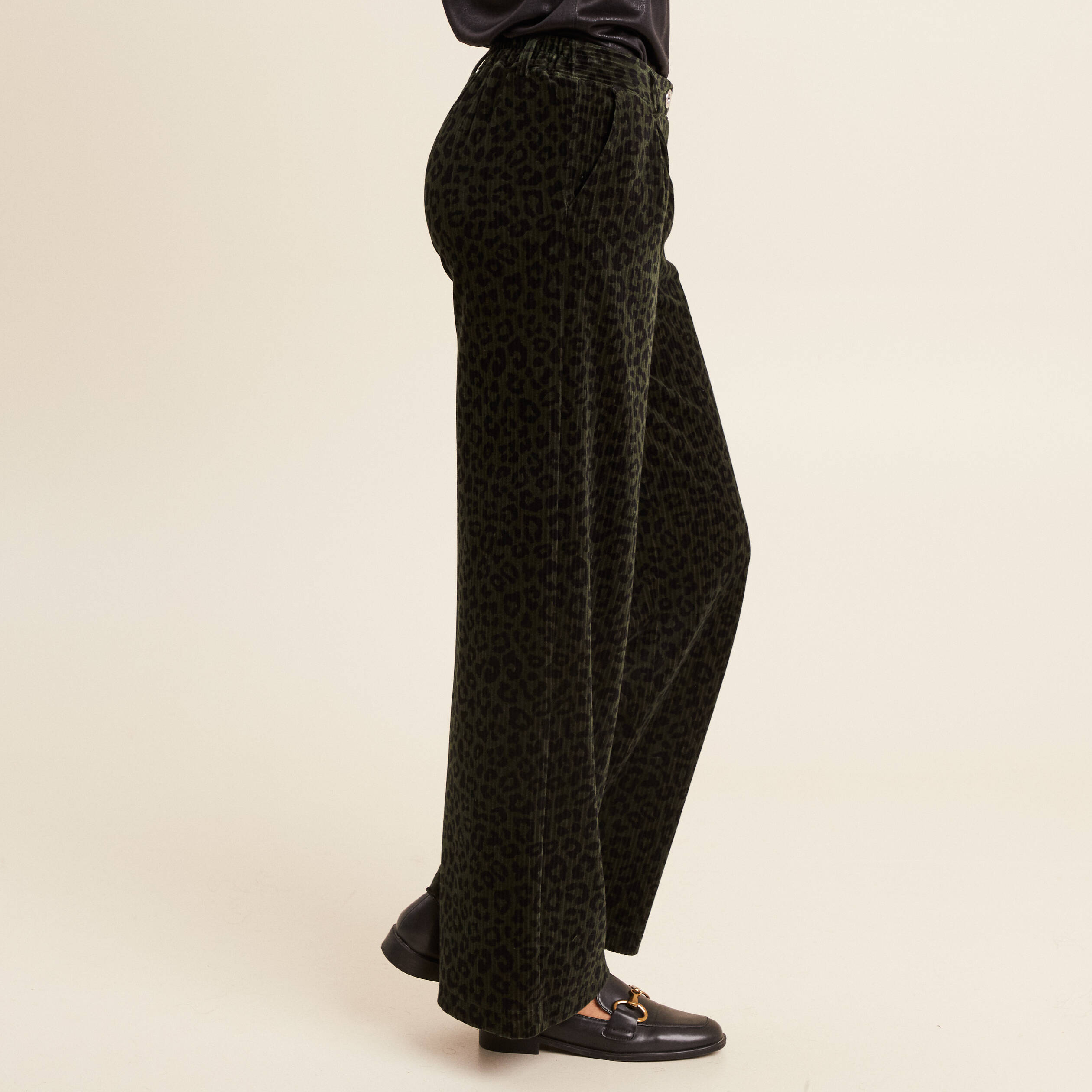 pantalon large velours vert fonce femme Pantalon large velours vert foncé femme