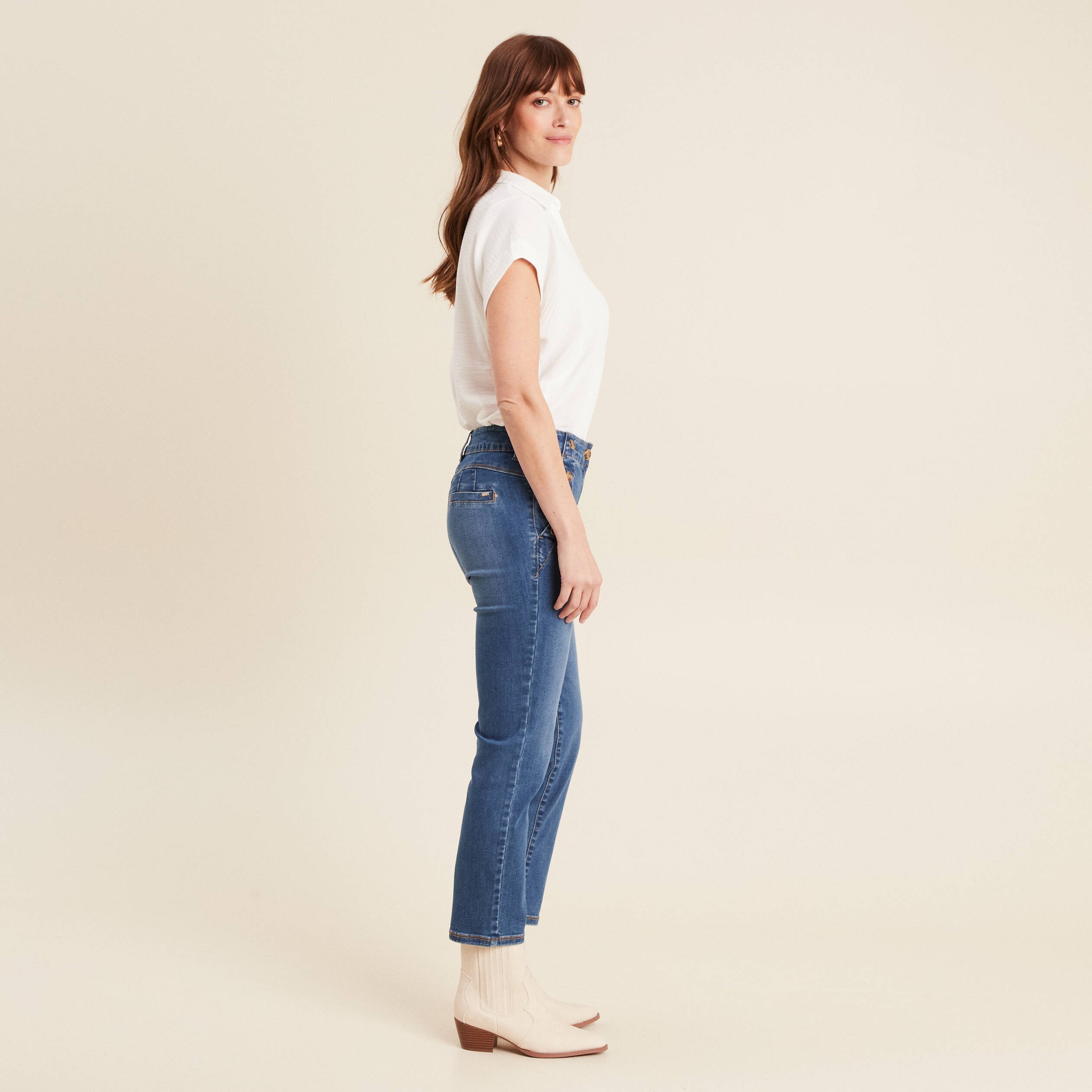 jean droit 78eme a pont denim stone femme Jean droit 7/8ème à pont denim stone femme