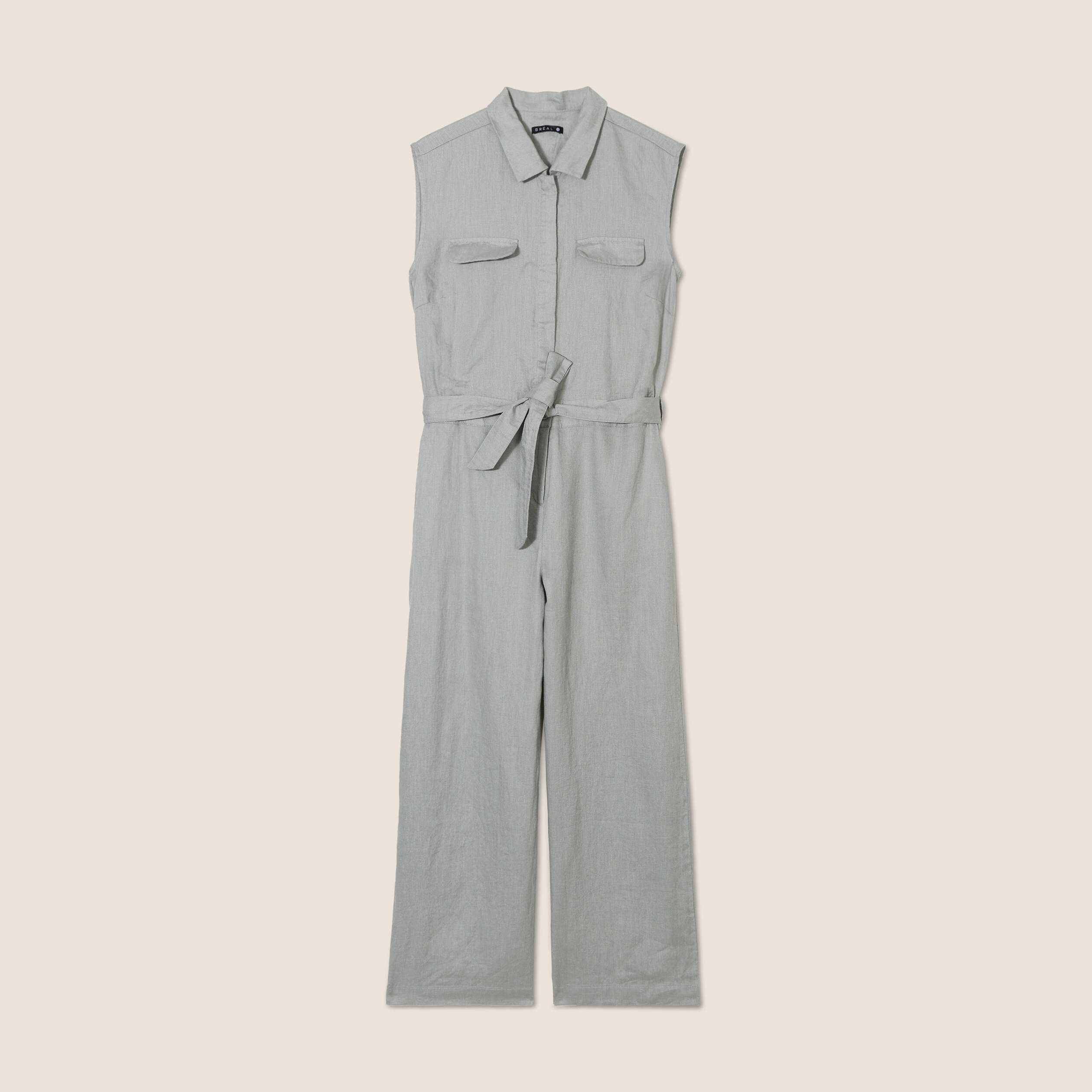 Combinaison pantalon ceintur&eacute;e vert clair femme