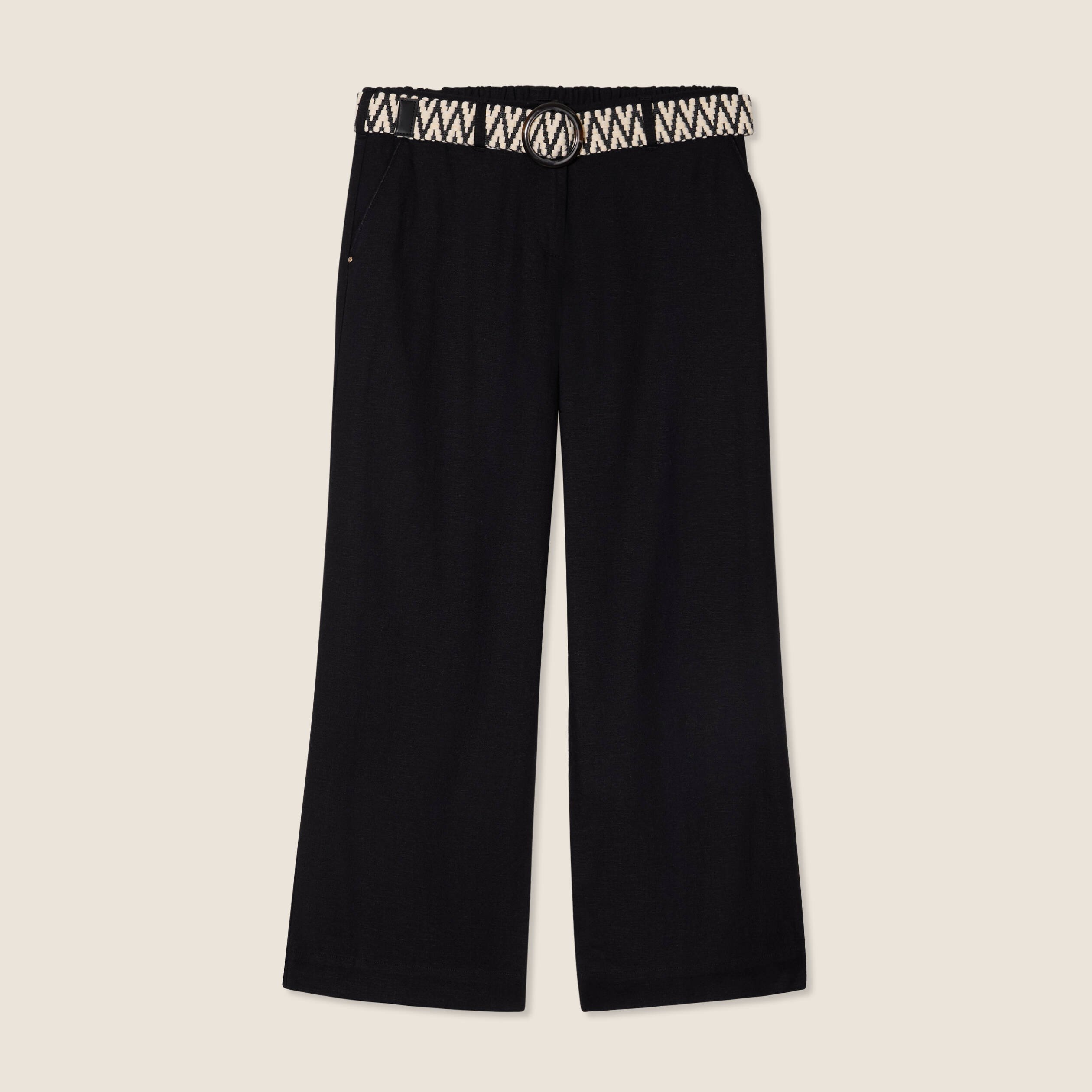 pantalon large 78eme ceinture noir femme Pantalon large 7/8ème ceinturé noir femme