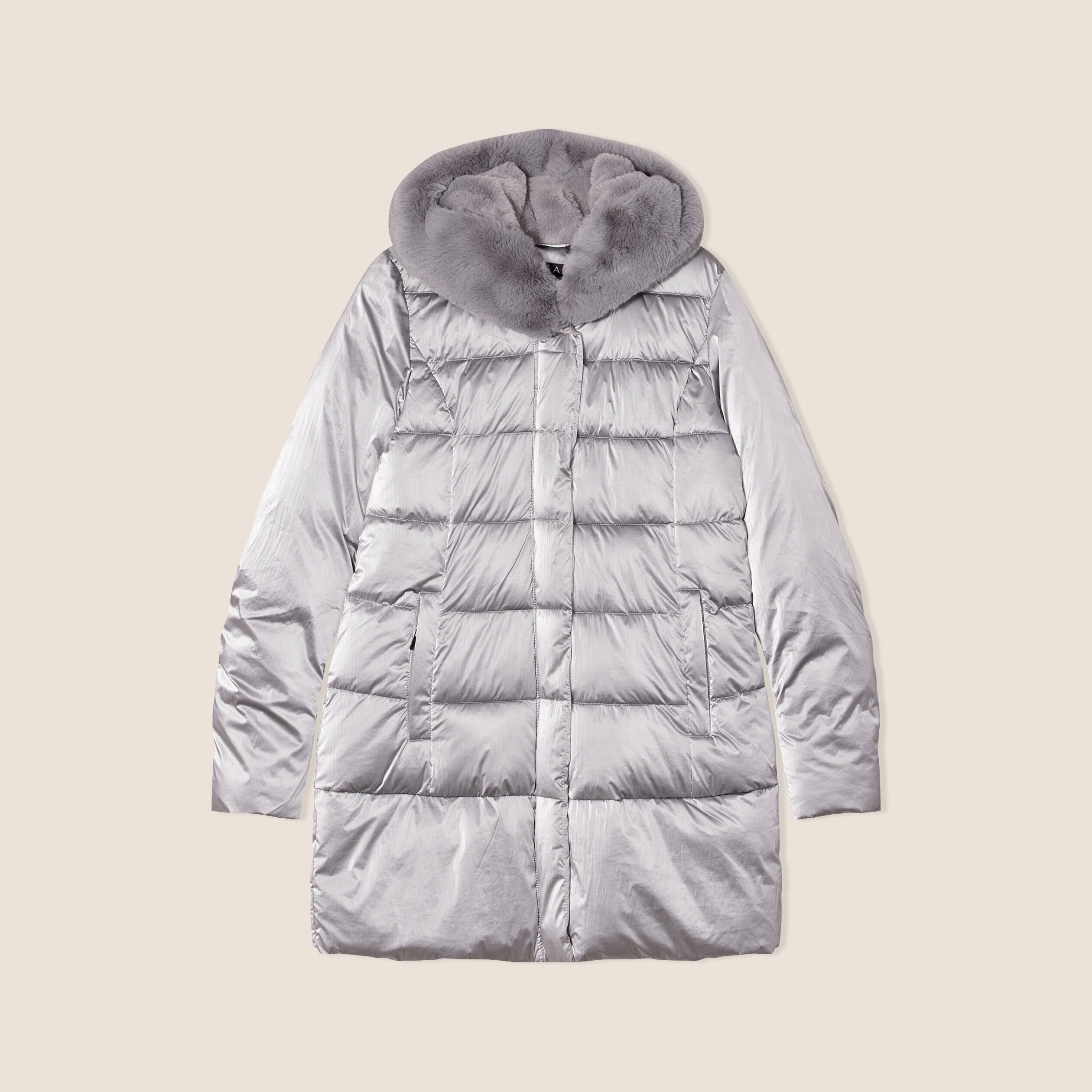 Doudoune droite &agrave; capuche gris clair femme