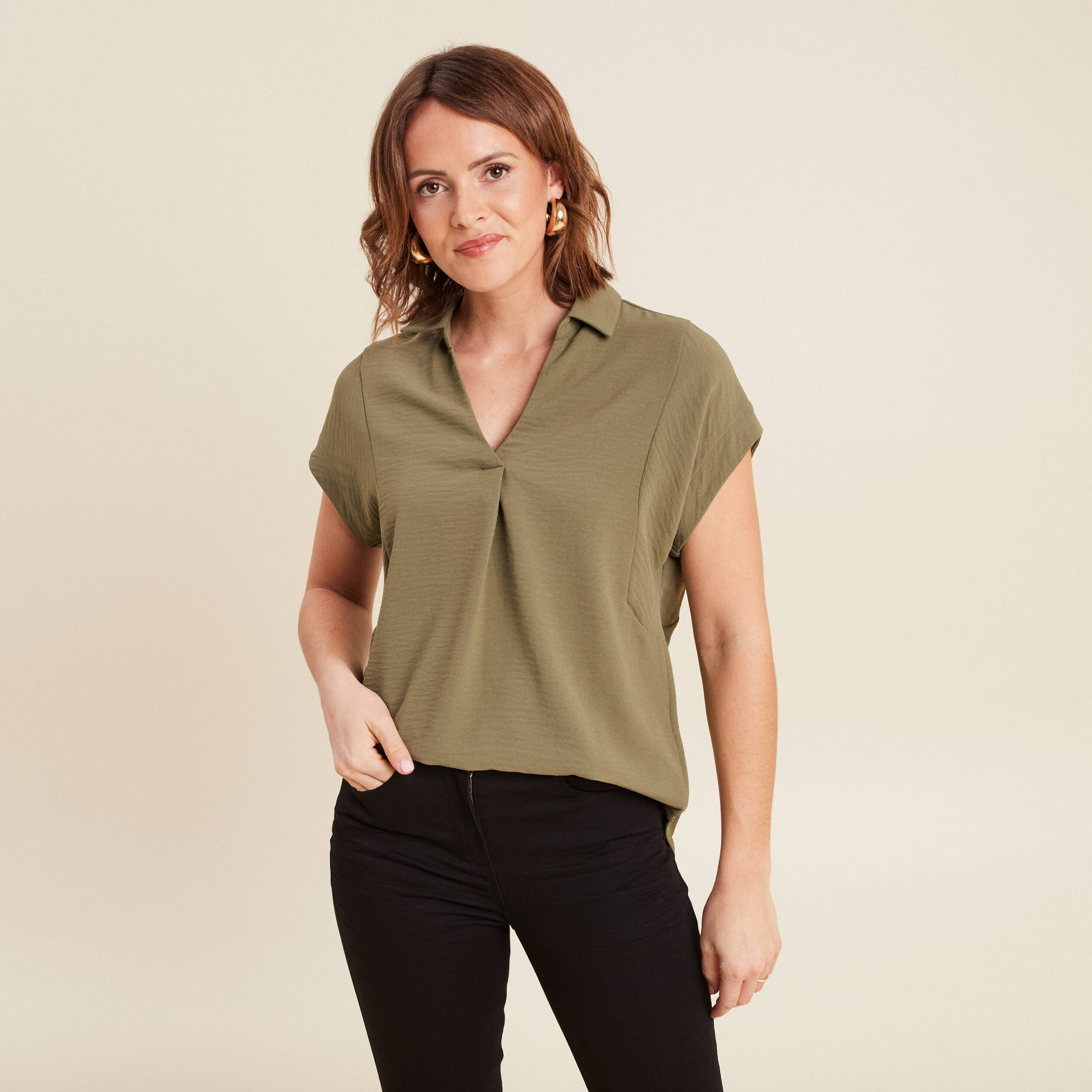 blouse manches courtes vert kaki femme Blouse manches courtes vert kaki femme