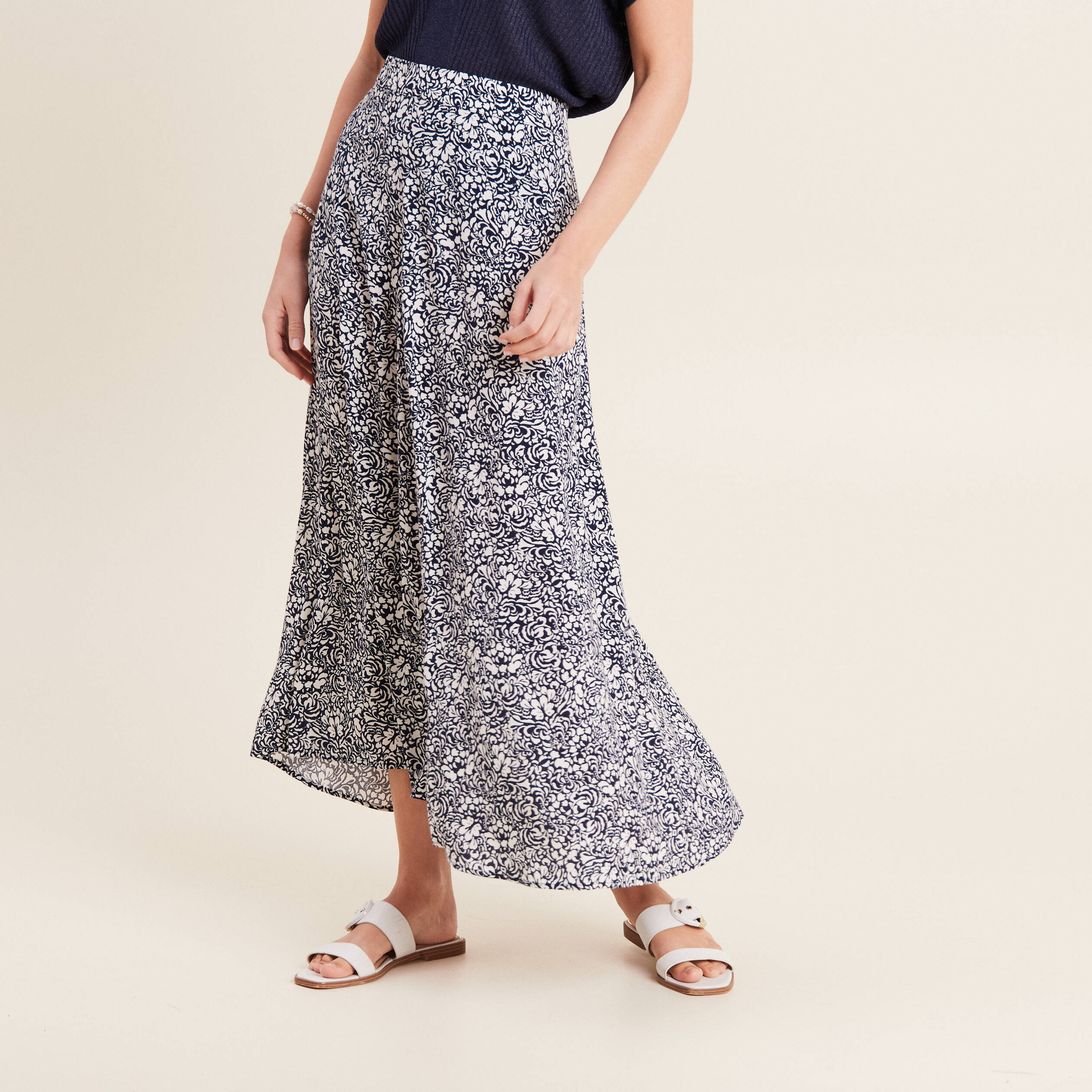 jupe longue evasee bleu femme Jupe longue évasée bleu femme