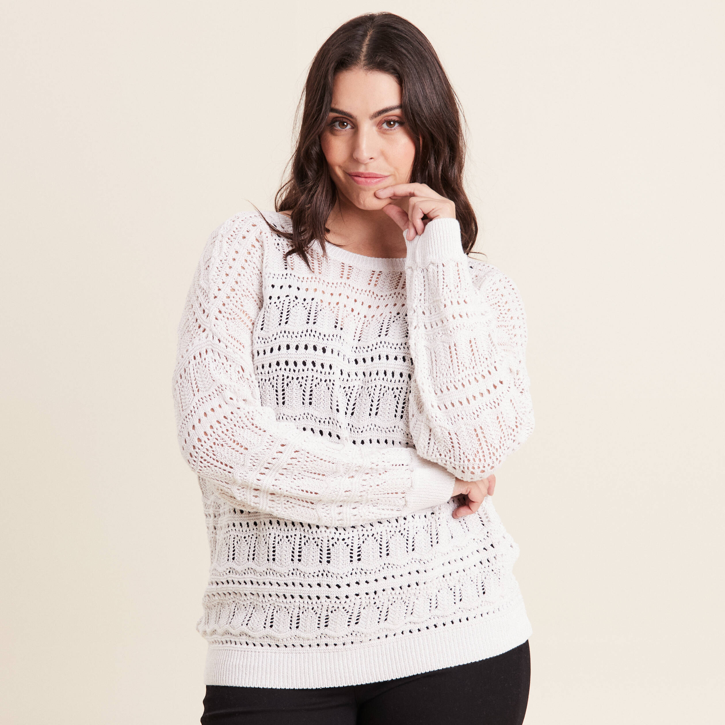 gilet manches longues ajoure ecru femme Gilet manches longues ajouré ecru femme