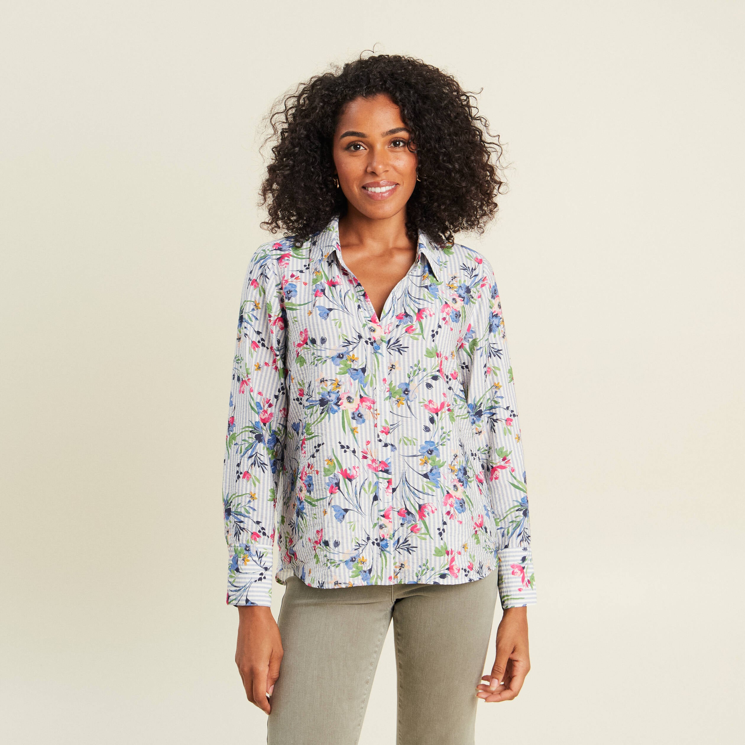 Chemise droite manches longues bleu femme