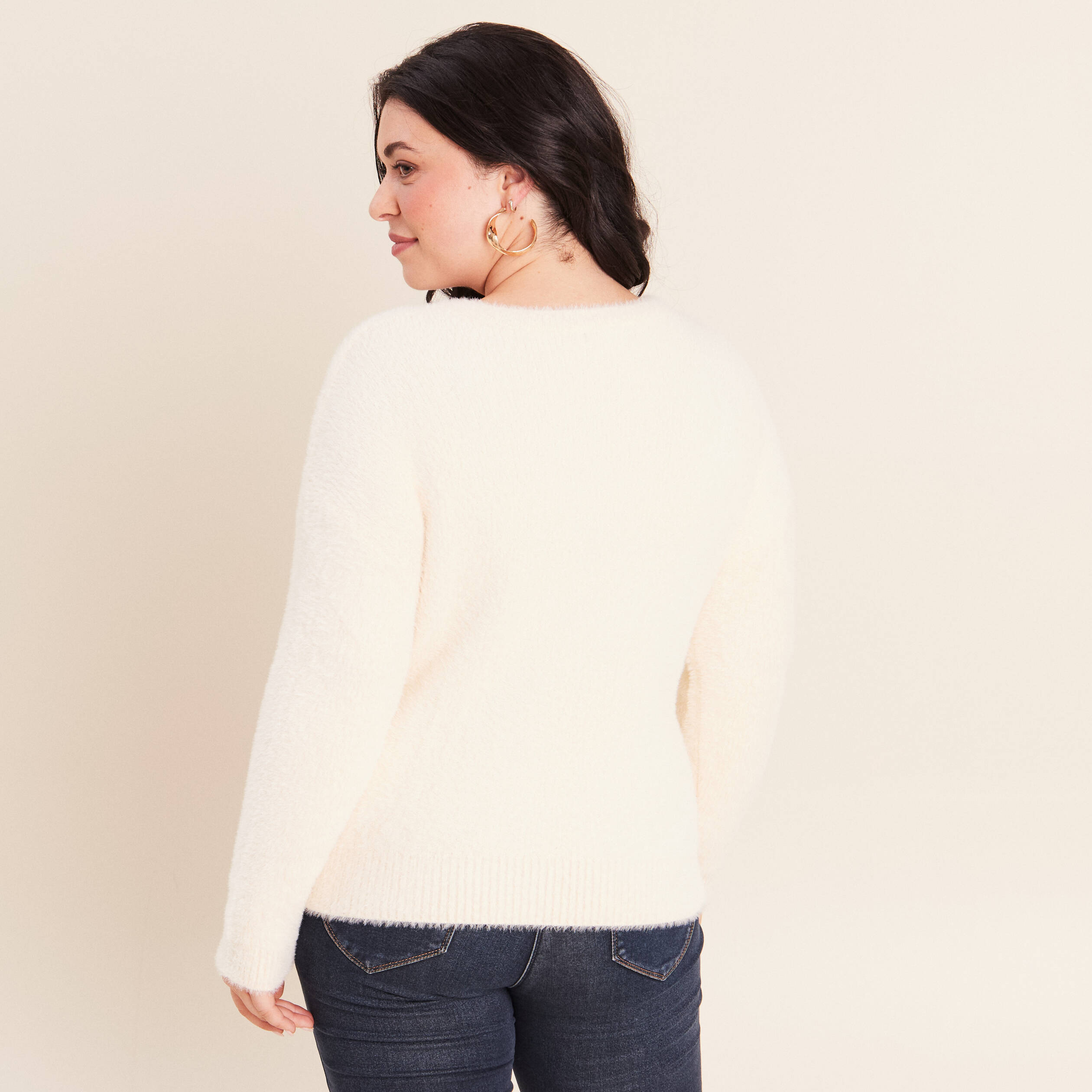 Pull col tunisien ivoire femme