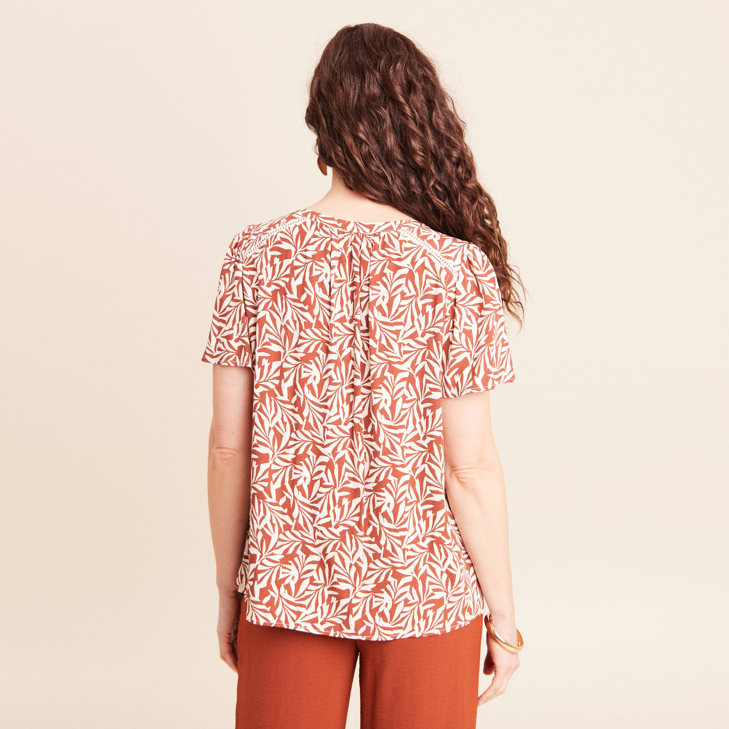 Blouse fluide manches courtes orange femme