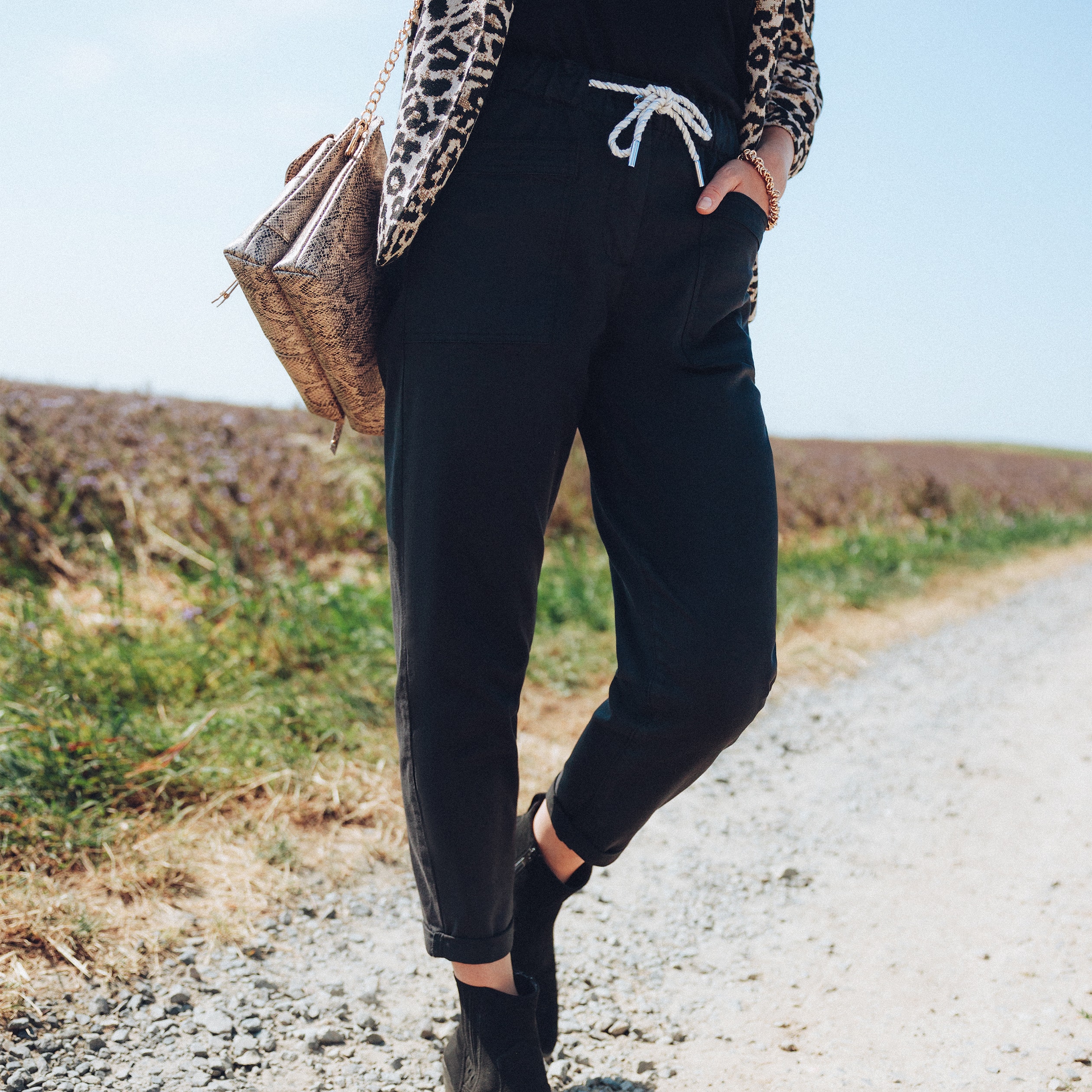 Pantalon flou à coulisse noir femme