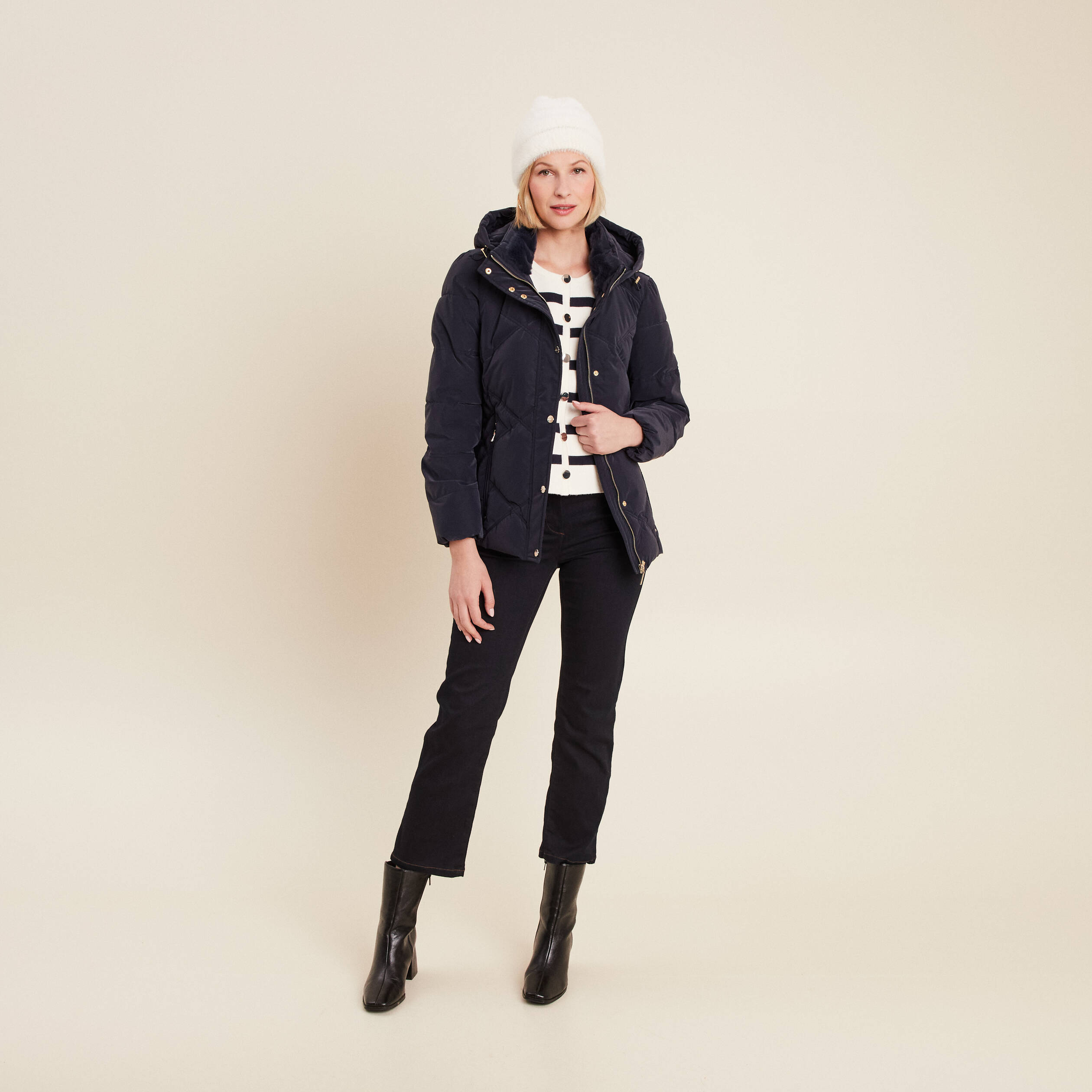 Doudoune courte ajustée bleu marine femme | Morgan