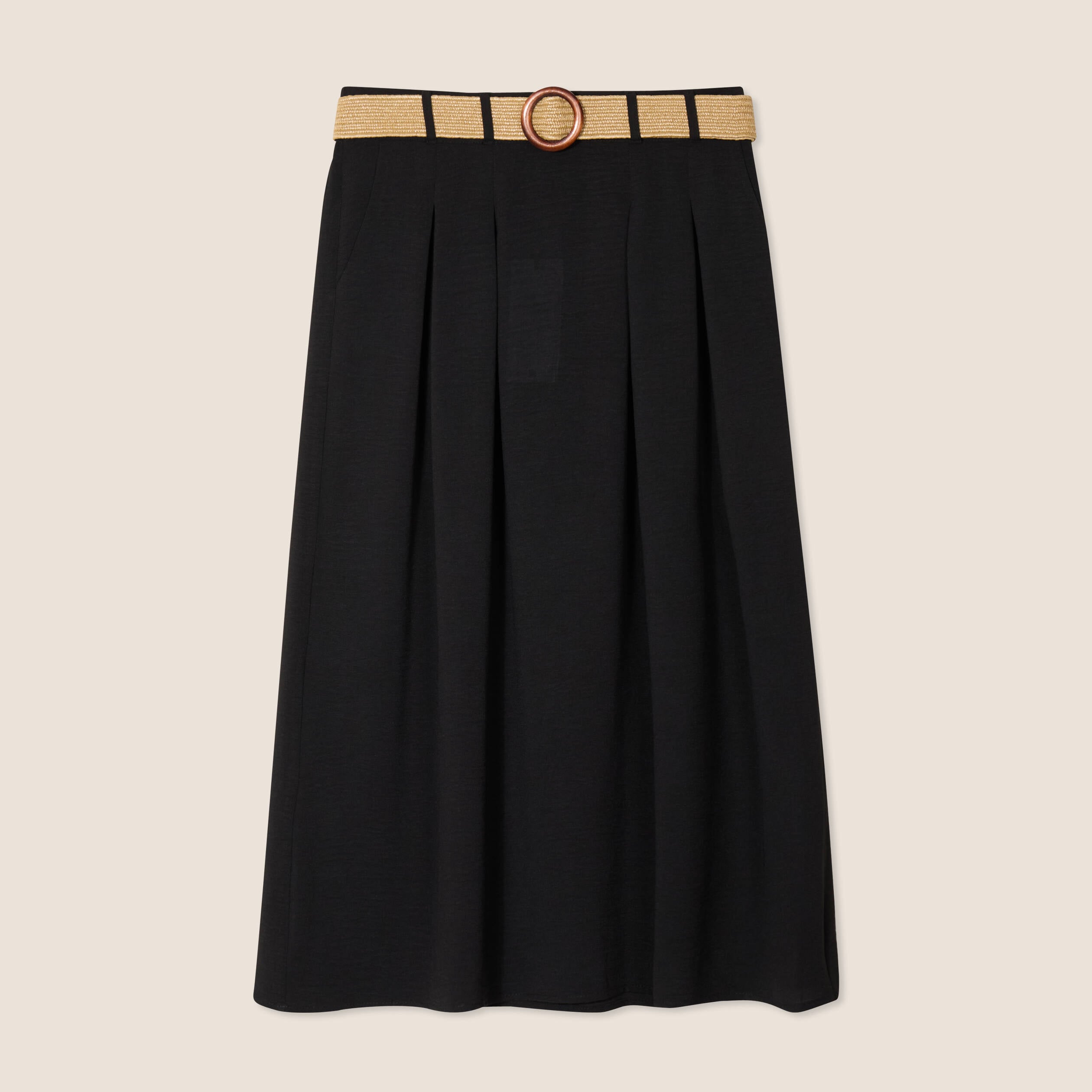 Jupe mi longue évasée zébrée ceinture élastiquée Beige Jupe mi longue évasée zébrée ceinture élastiquée Beige