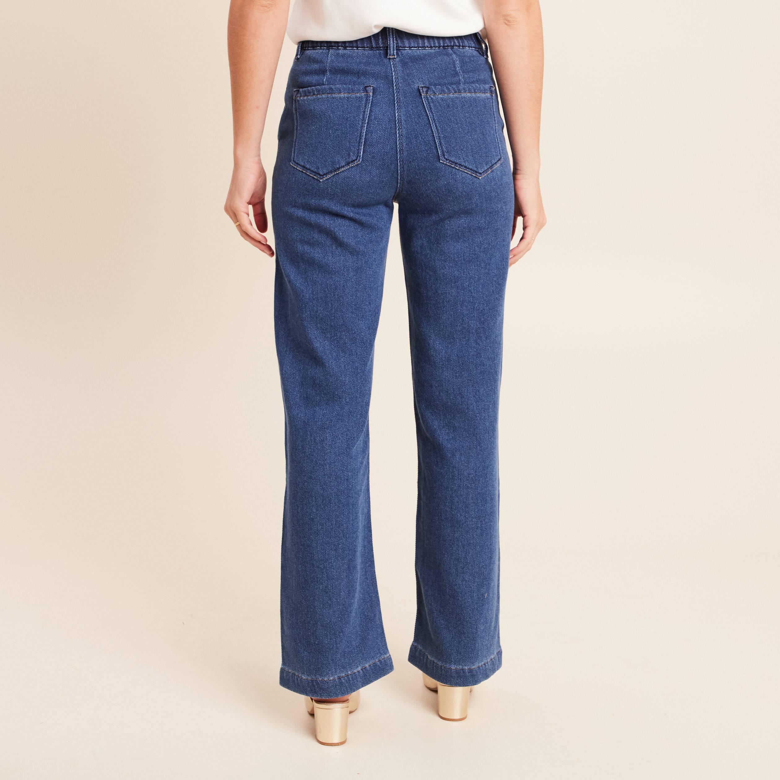 Jean large taille haute denim stone femme