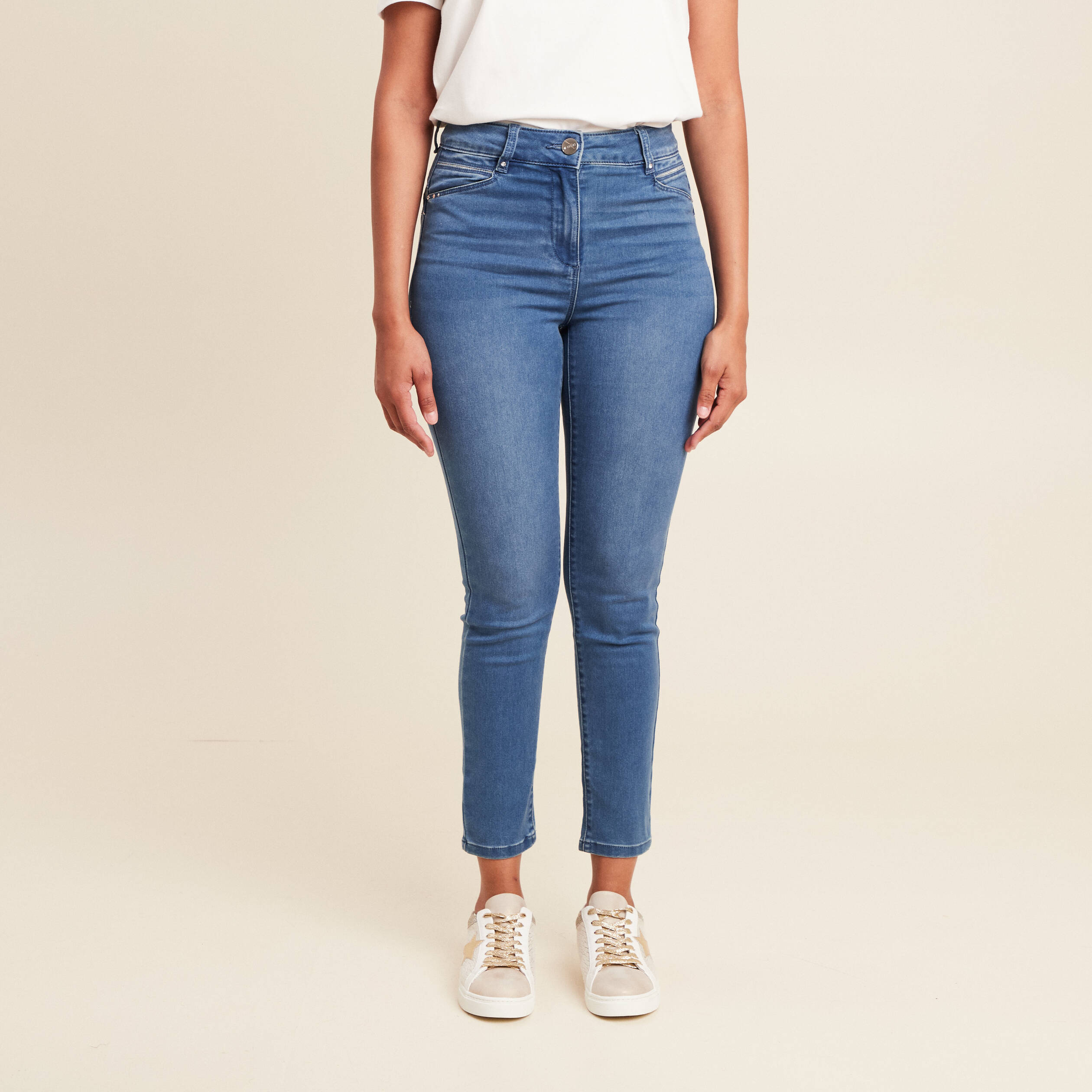 jean ajuste taille haute denim double stone femme Jean ajusté taille haute denim double stone femme