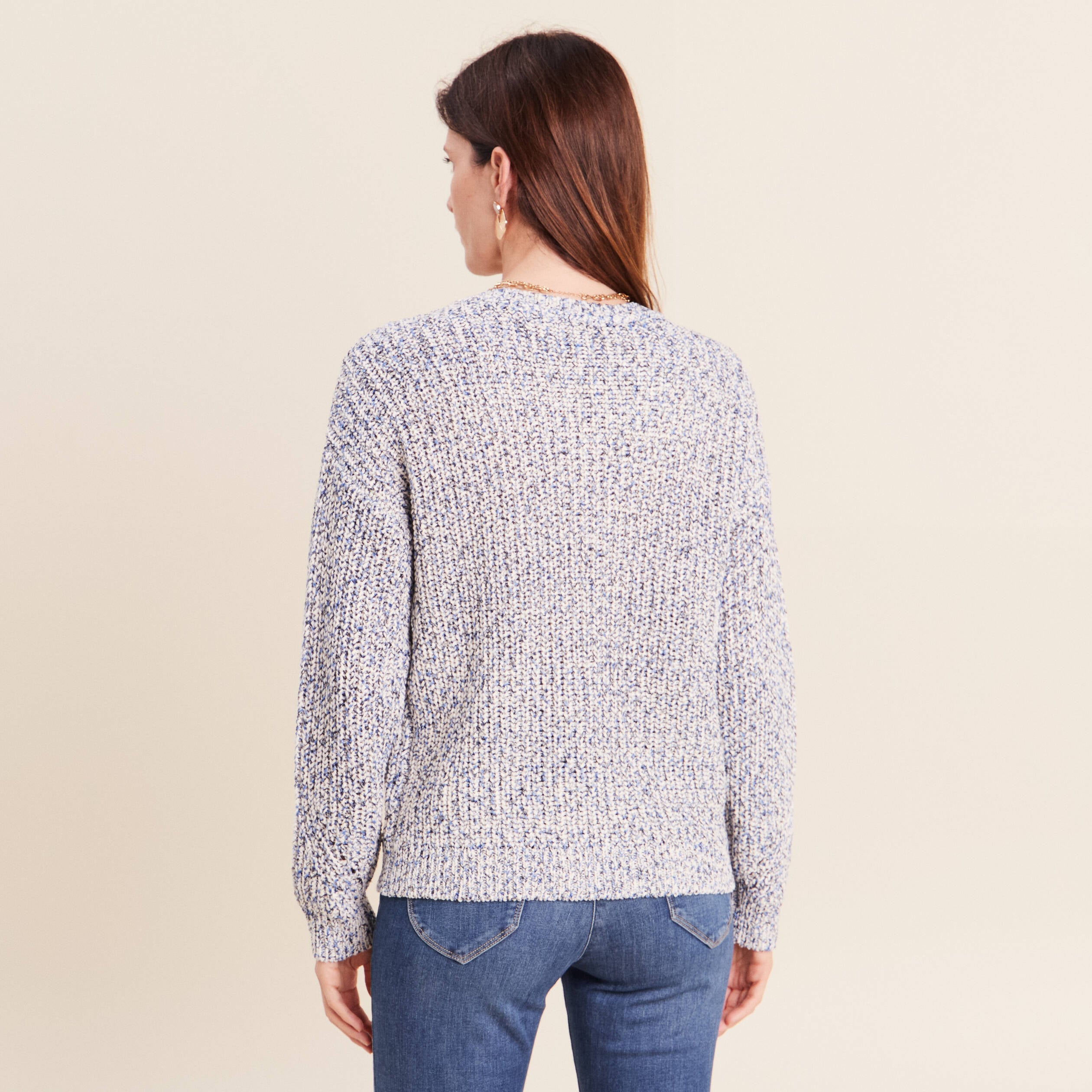 Pull col v bleu roi femme