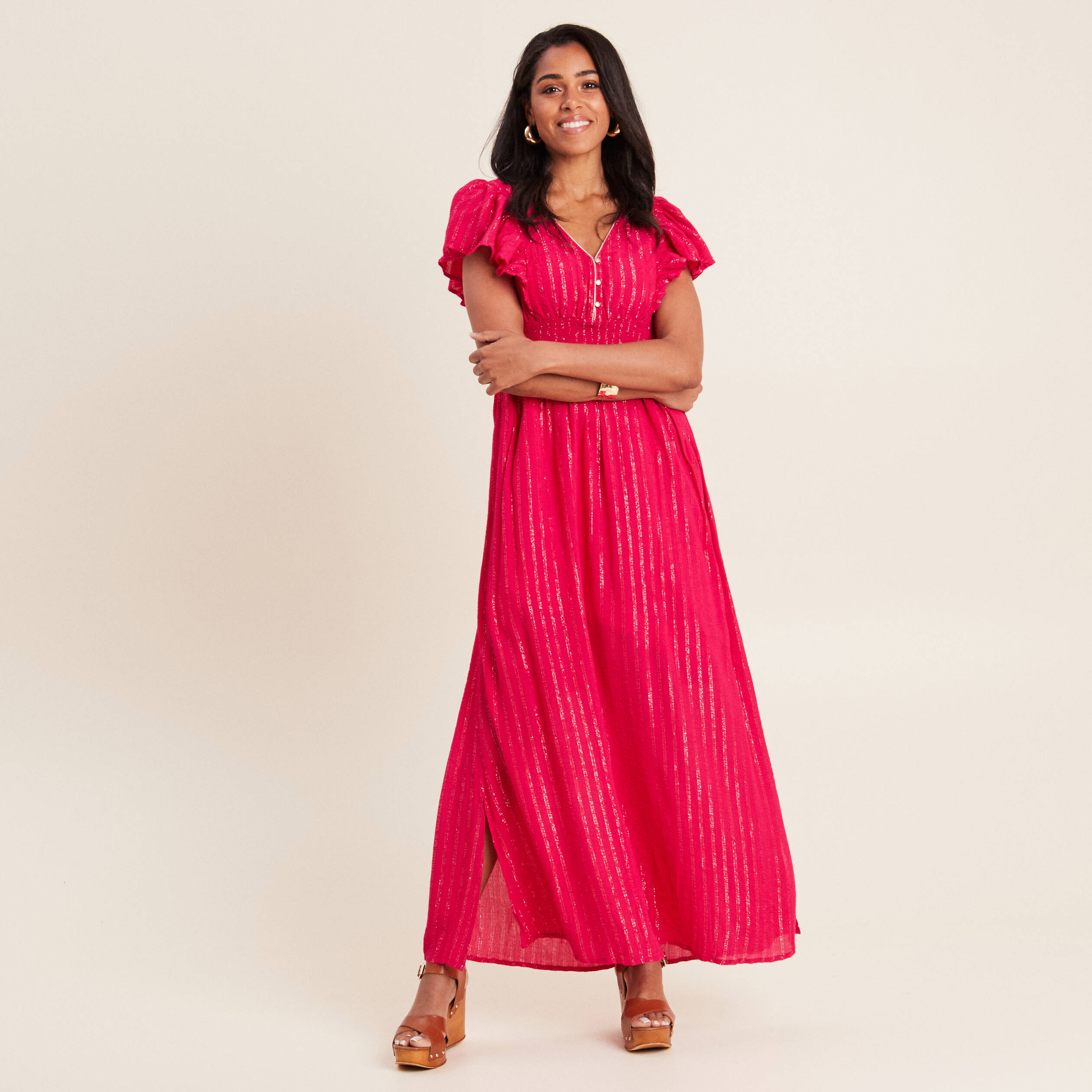 robe longue droite fluide rose fushia femme Robe longue droite fluide rose fushia femme