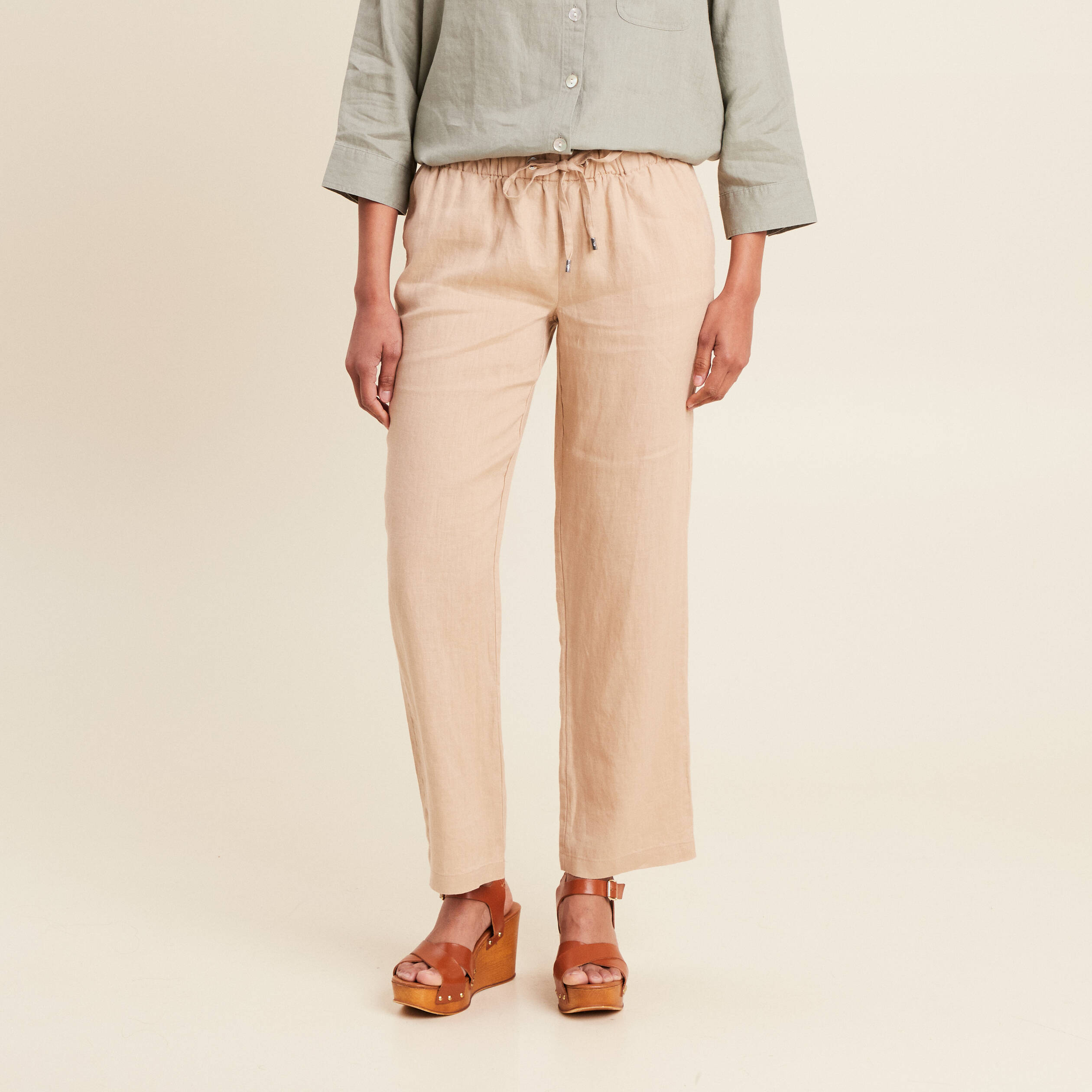 pantalon flou 78eme en lin sable femme Pantalon flou 7/8ème en lin sable femme
