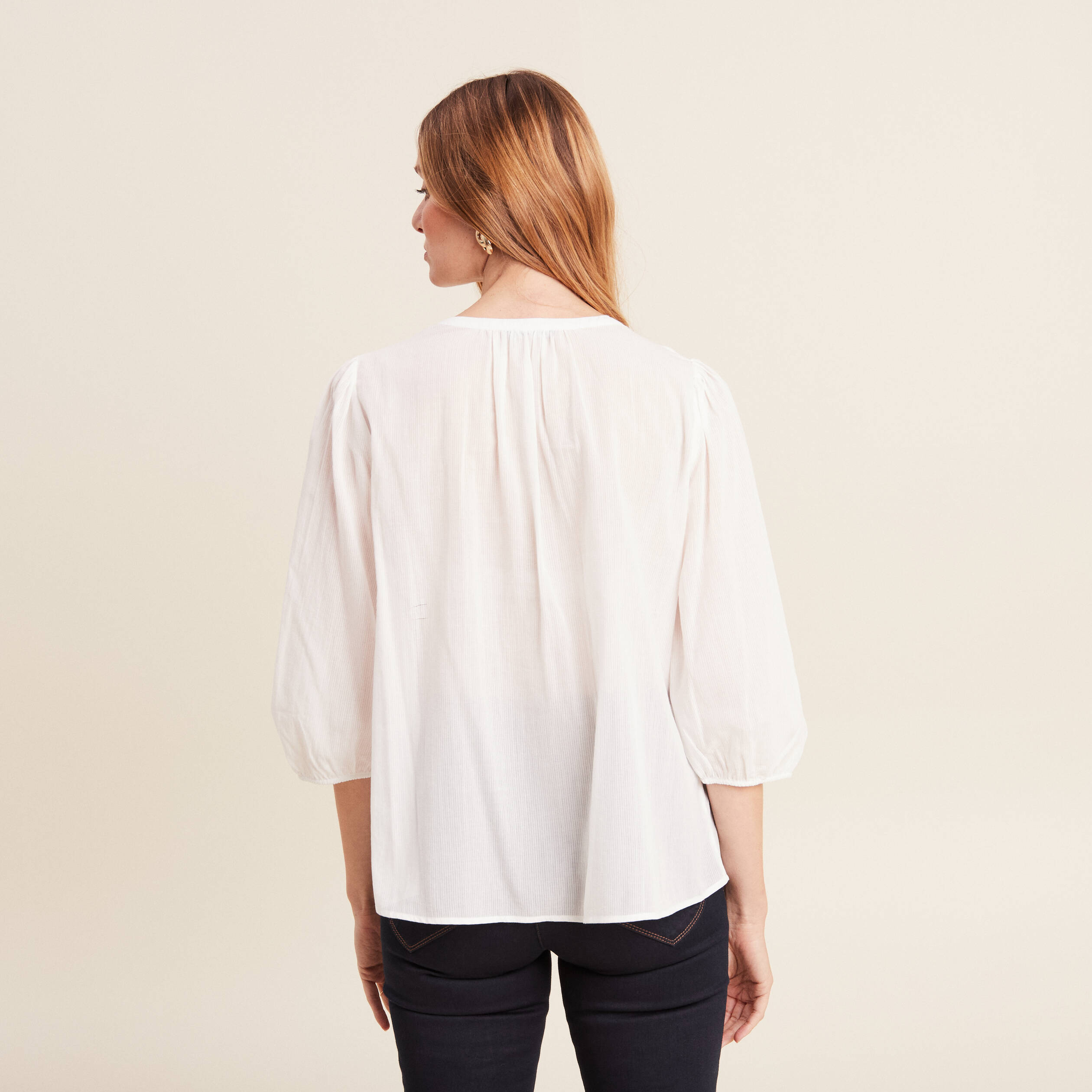 blouse manches 34 ecru femme Blouse manches 3/4 ecru femme