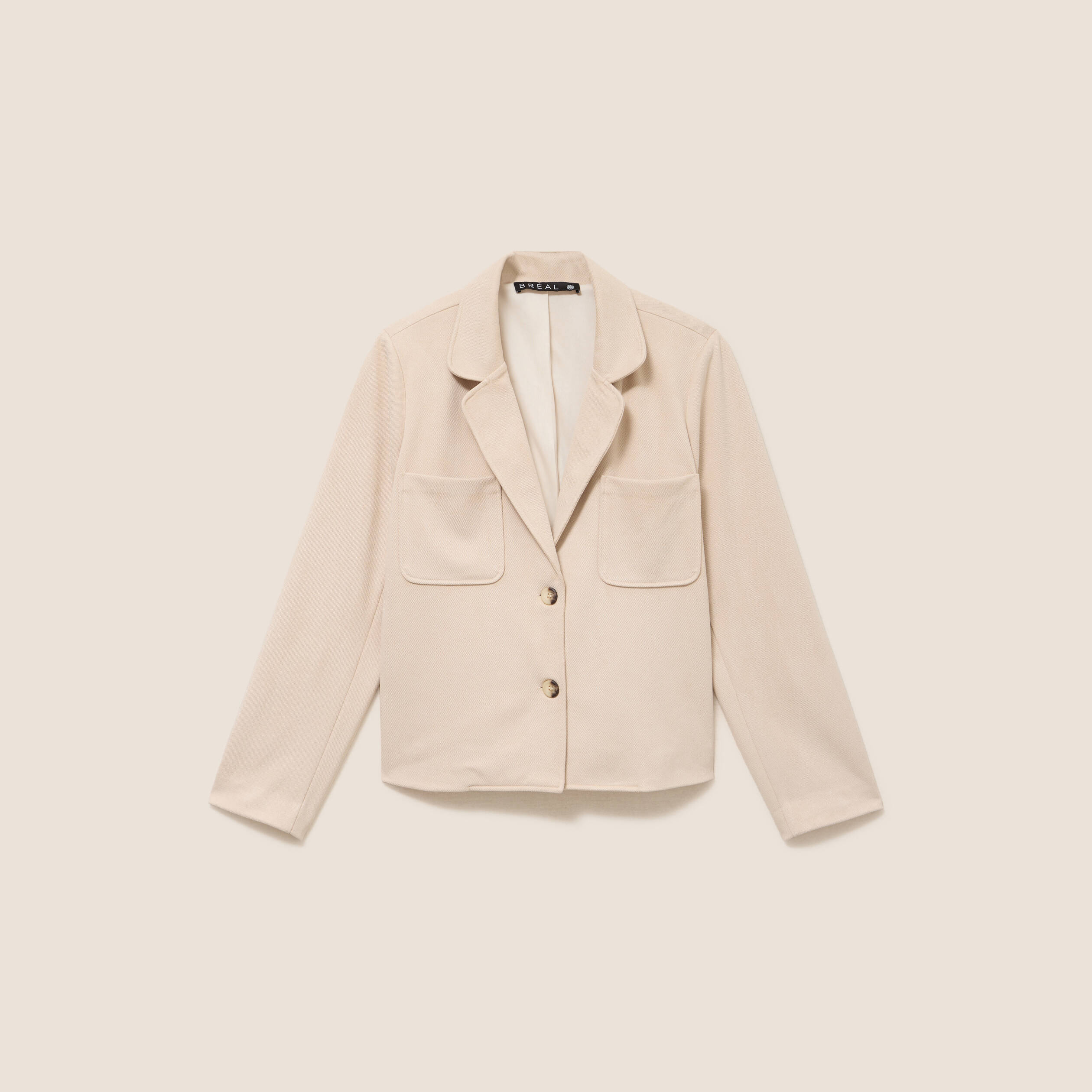 Veste droite col tailleur doubl&eacute;e sable femme