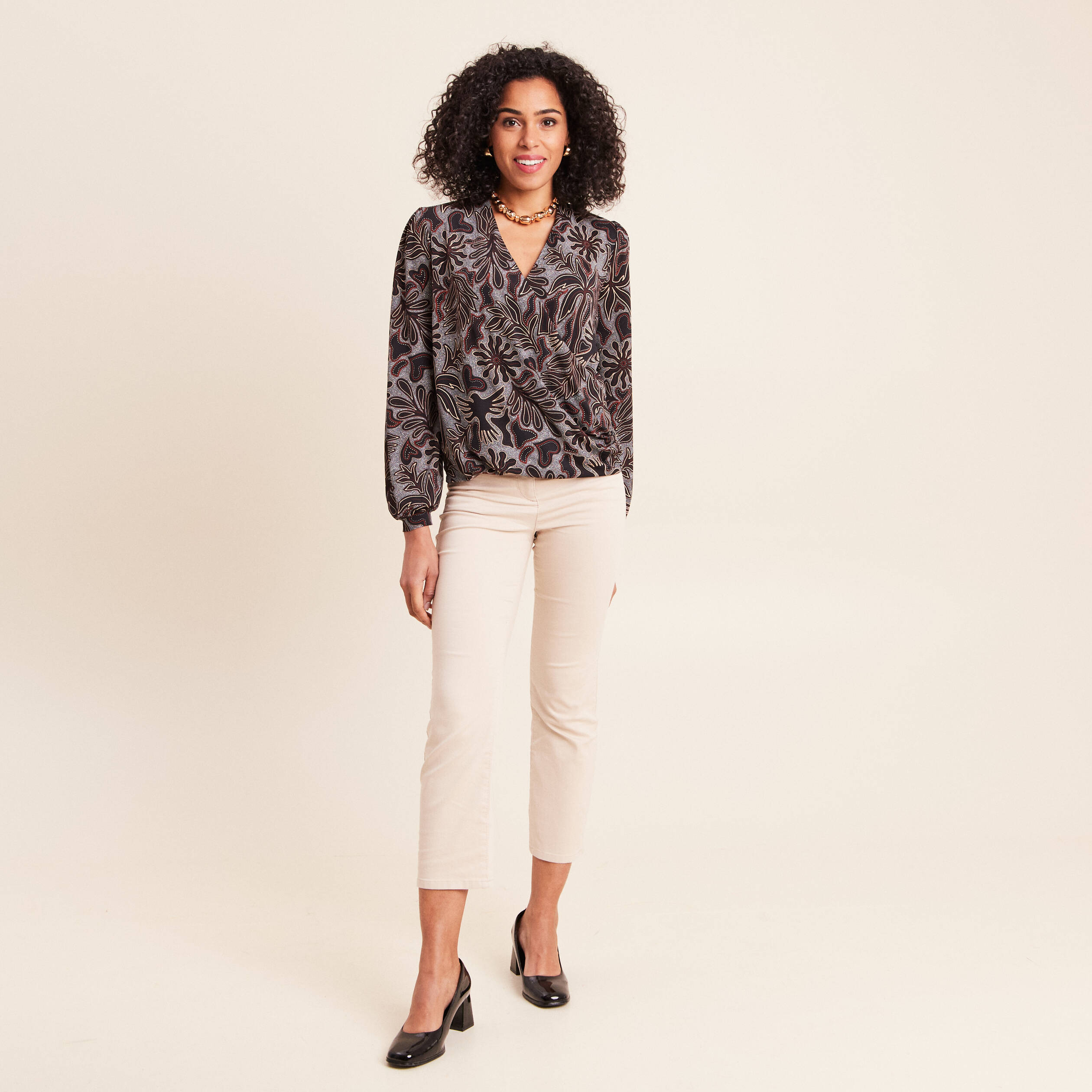 T-shirt cache-c&oelig;ur noir femme