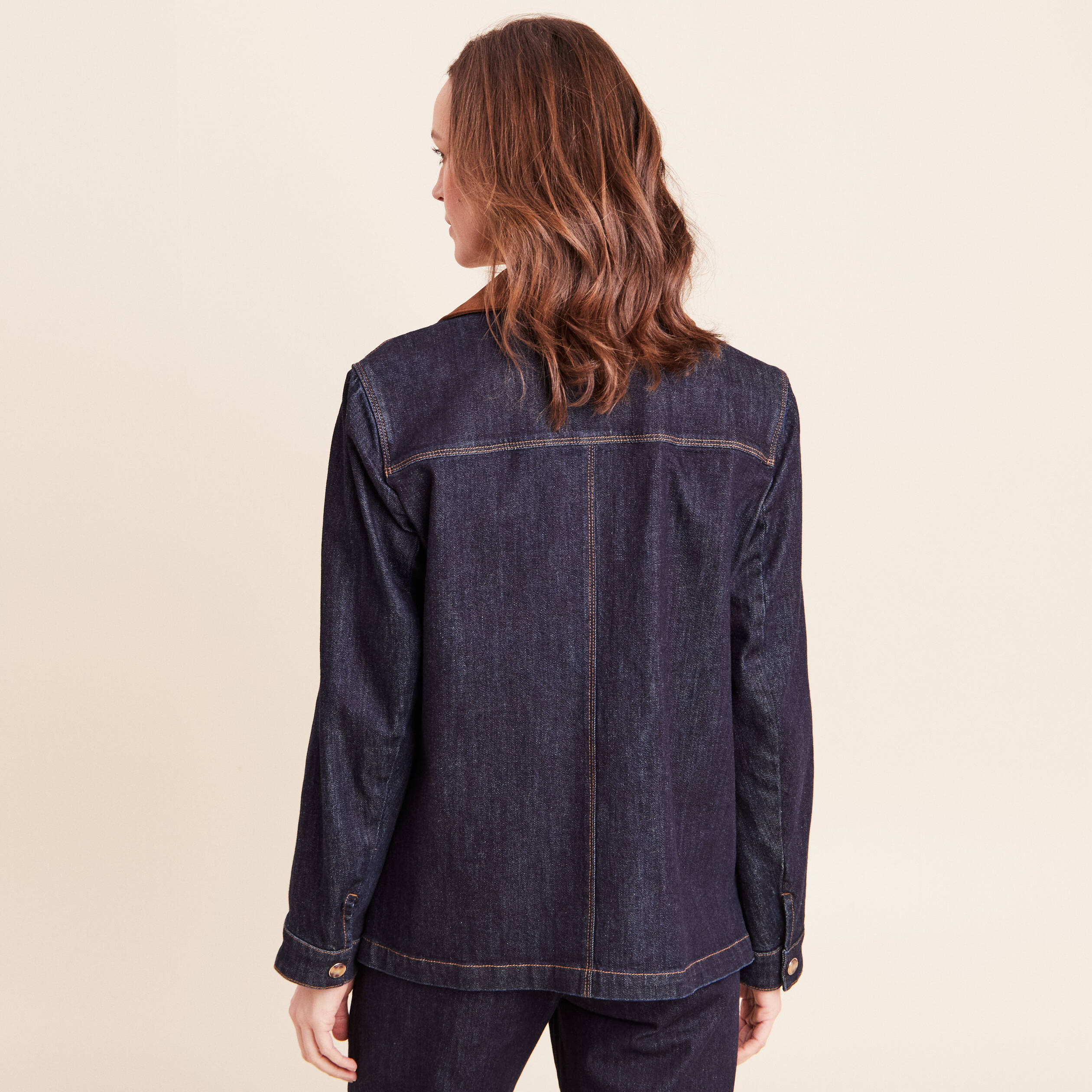 Veste droite &agrave; manches longues denim brut femme