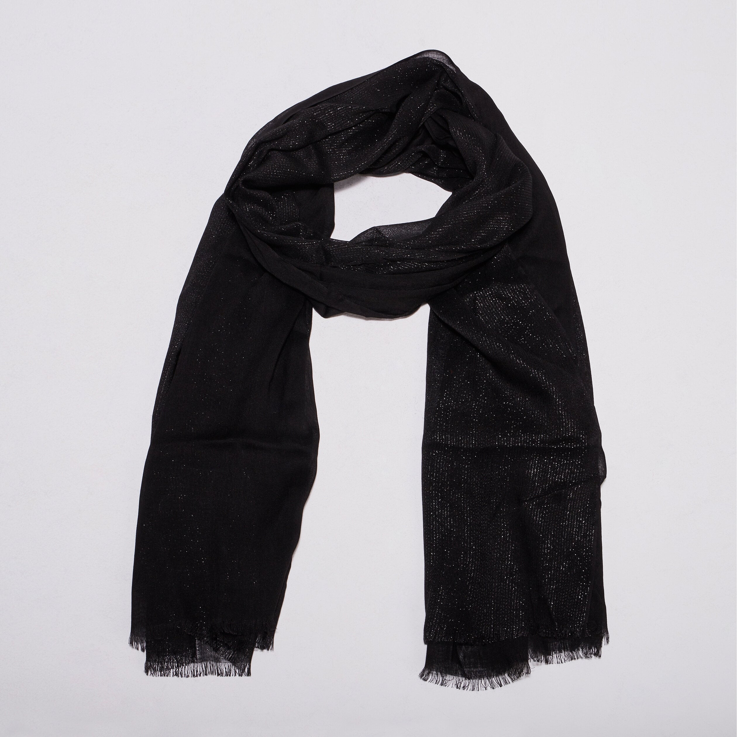Foulard brillant &agrave; franges noir femme