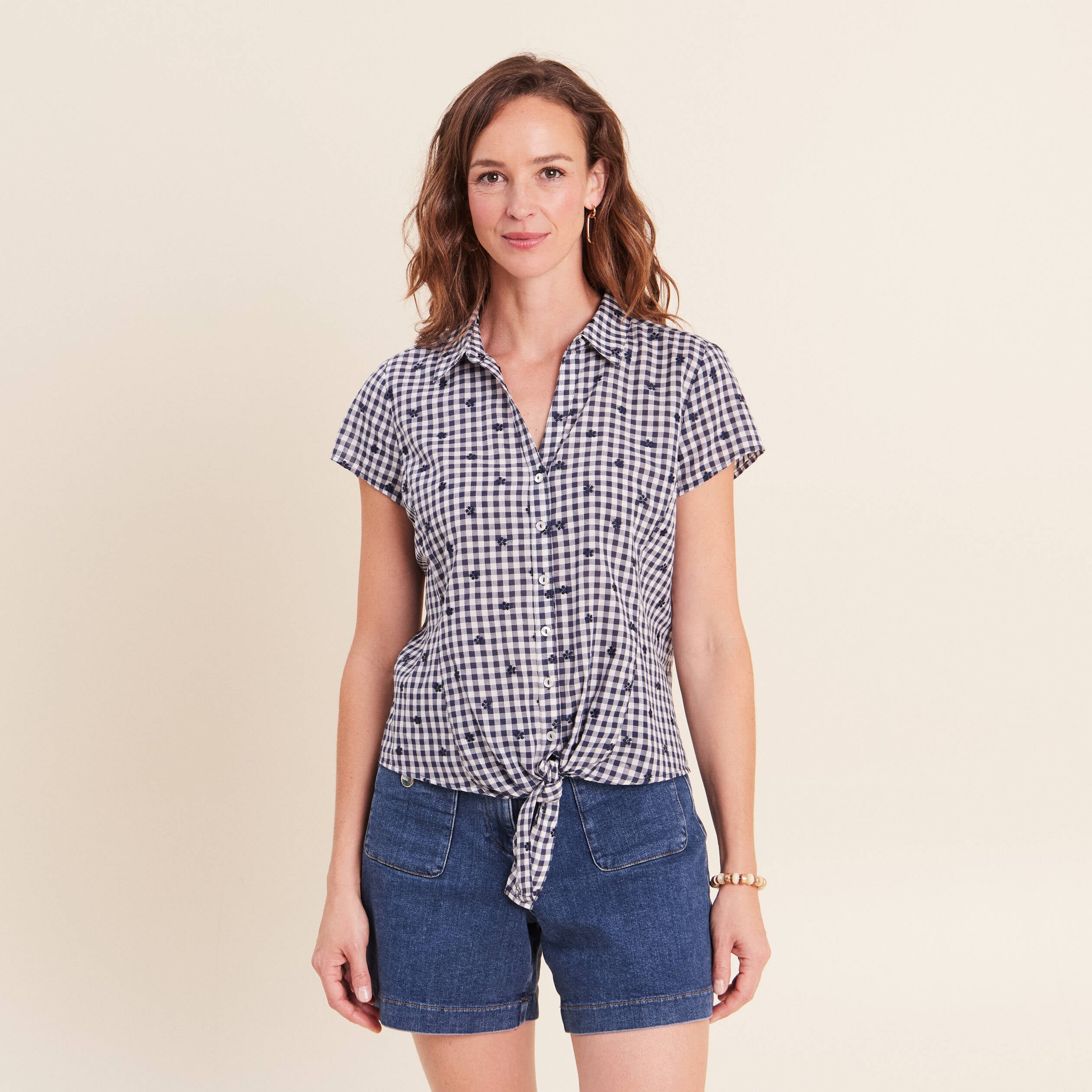 Chemise nou&eacute;e bleu femme