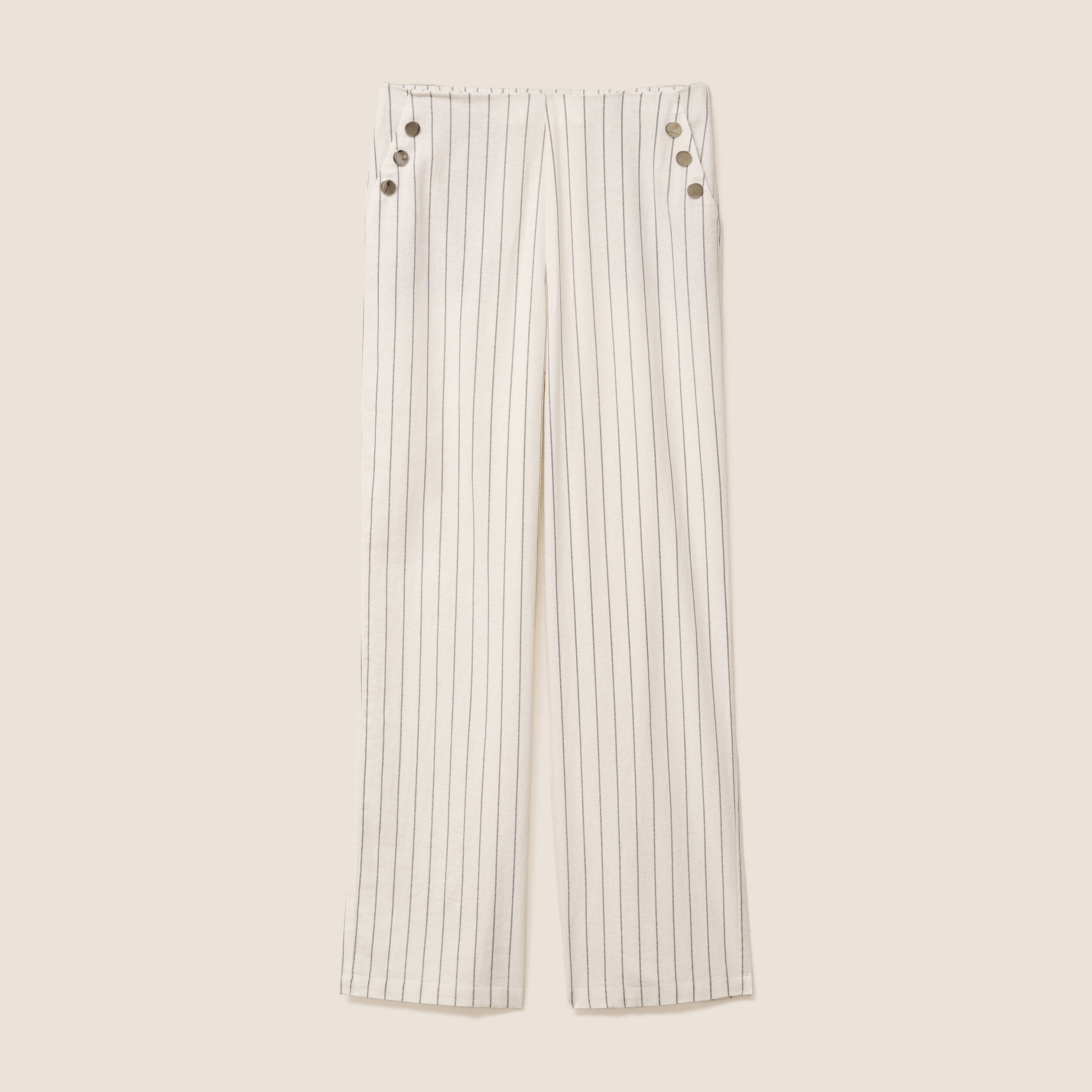 pantalon taille haute aspect lin blanc femme Pantalon taille haute aspect lin blanc femme