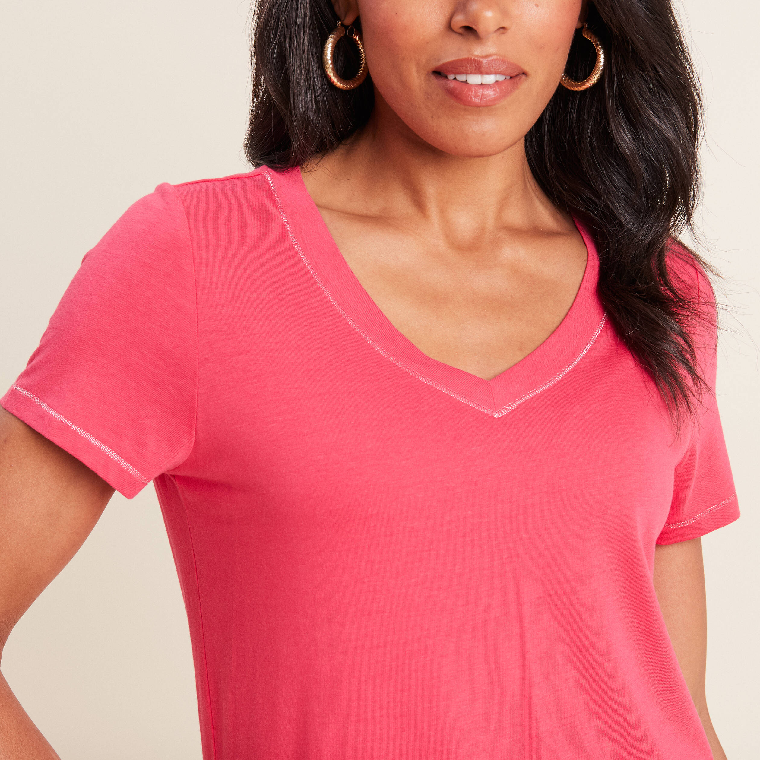 t shirt manches courtes rose framboise femme T-shirt manches courtes rose framboise femme