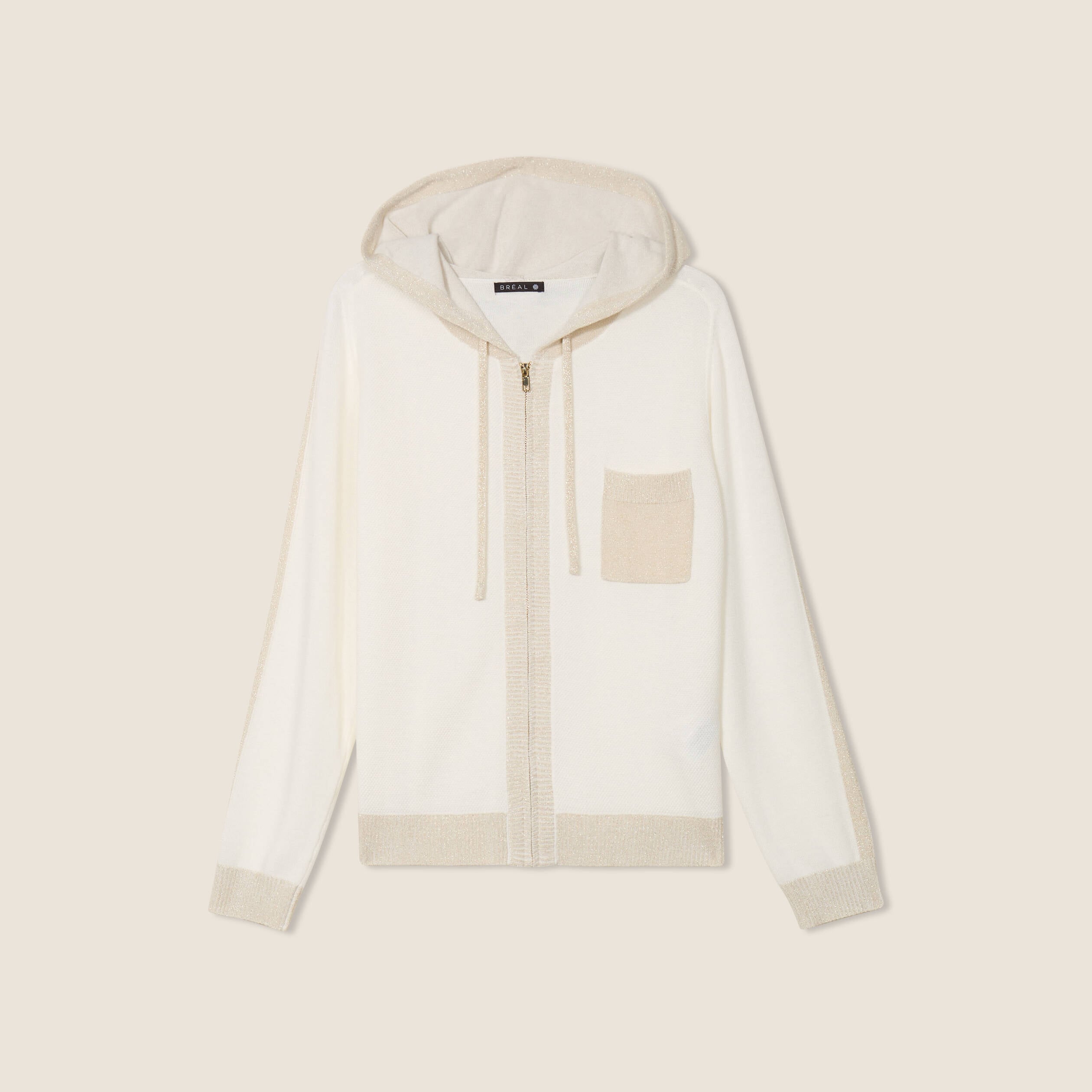 Sweat &agrave; capuche zipp&eacute; ecru femme