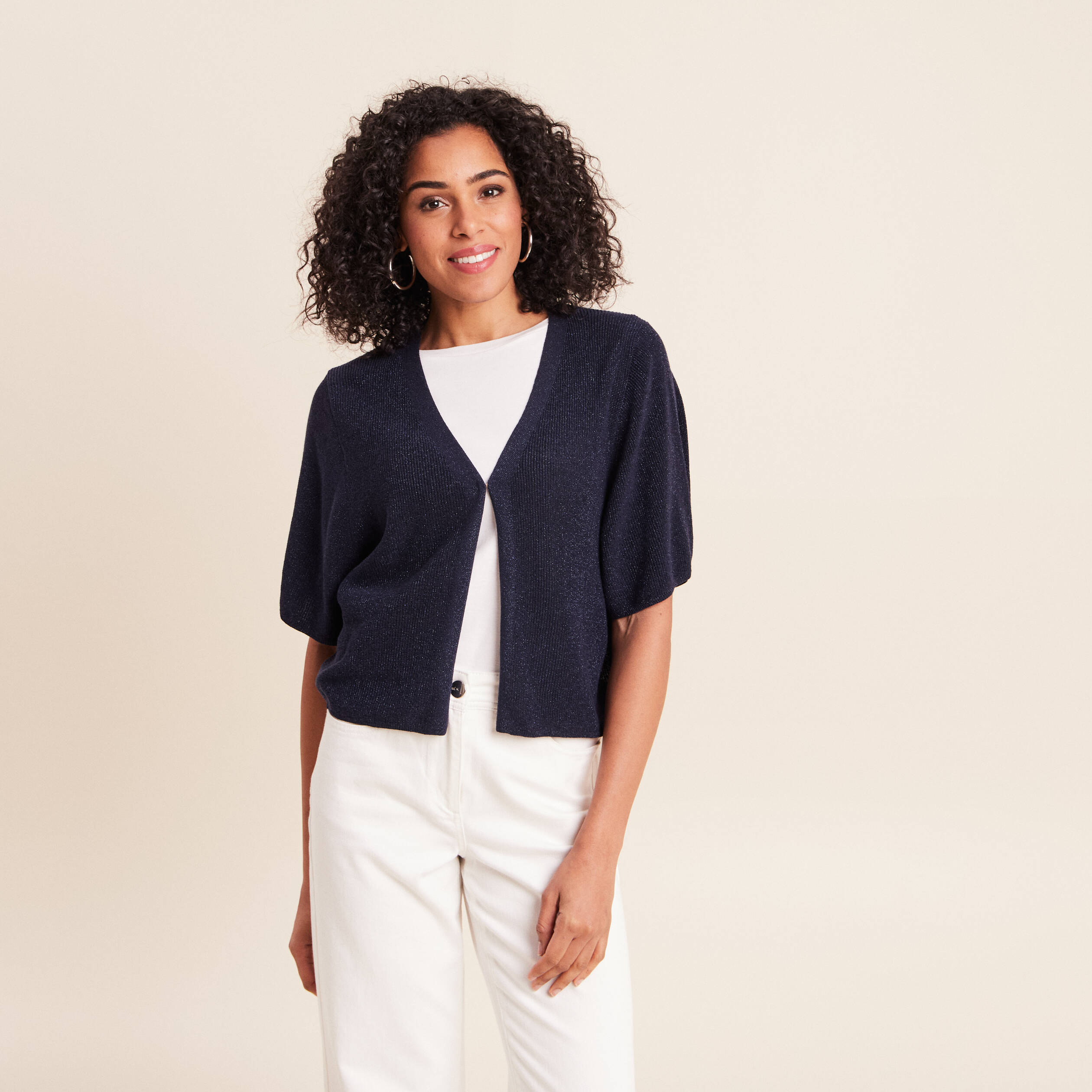 Gilet manches courtes bleu marine femme